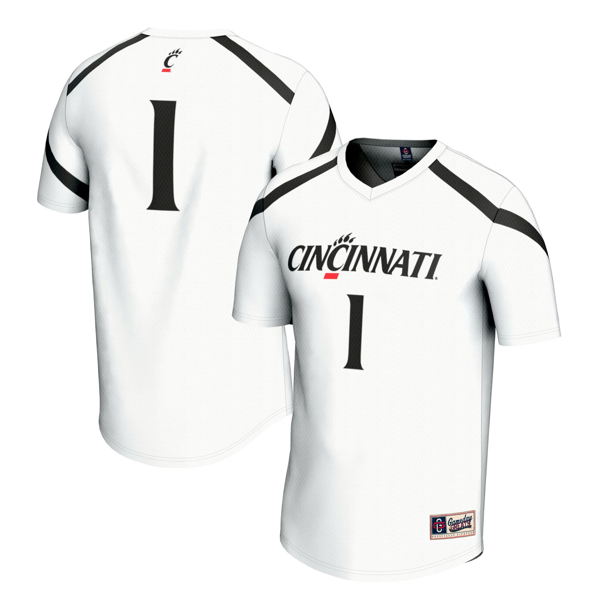 #1 Cincinnati Bearcats Youth Lacrosse Fashion Jersey White - front and back view