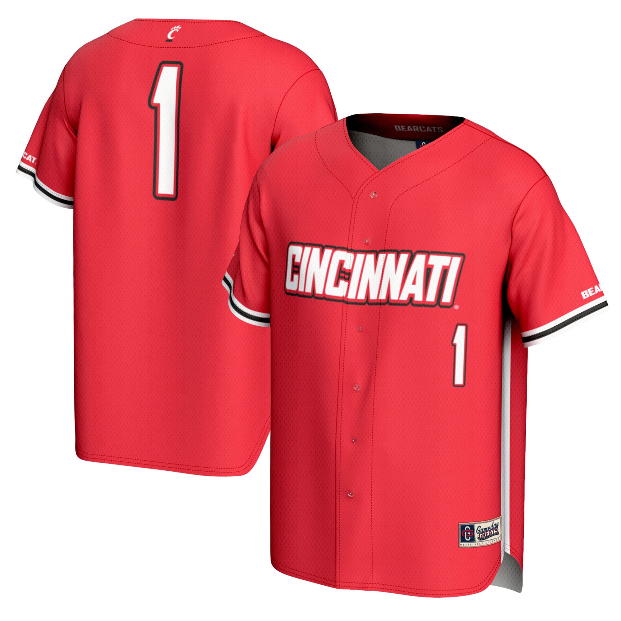 #1 Cincinnati Bearcats Youth Lightweight Baseball Fashion Jersey Red - front and back view