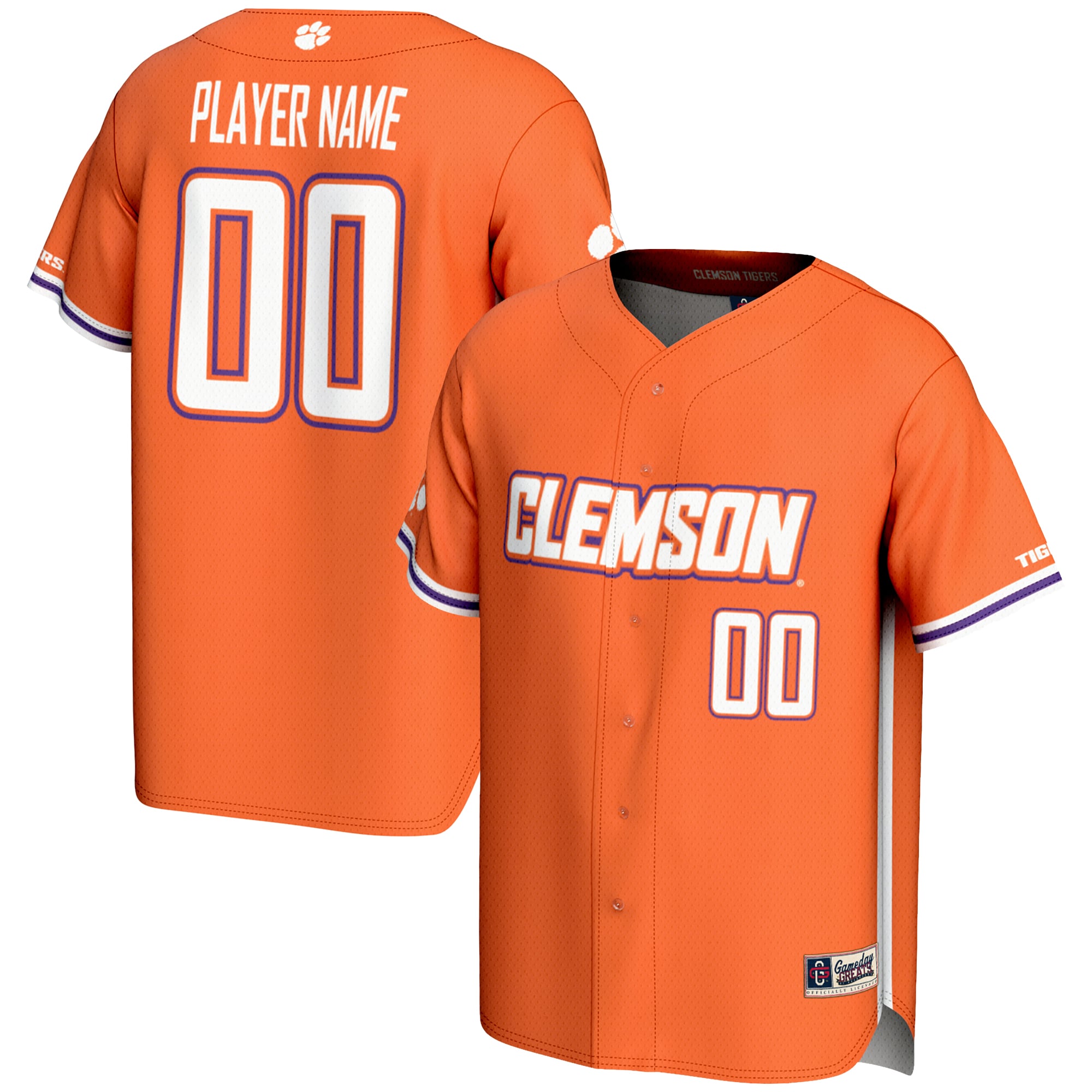 Clemson Tigers Lightweight Baseball Jersey Orange - front and back view