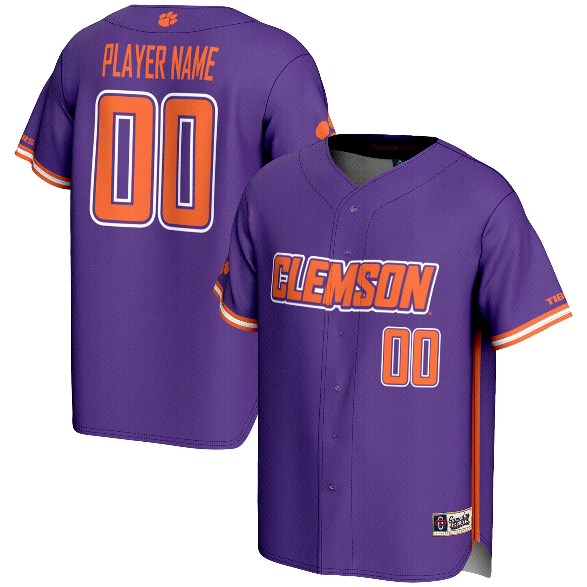 Clemson Tigers Lightweight Baseball Jersey Purple - front and back view