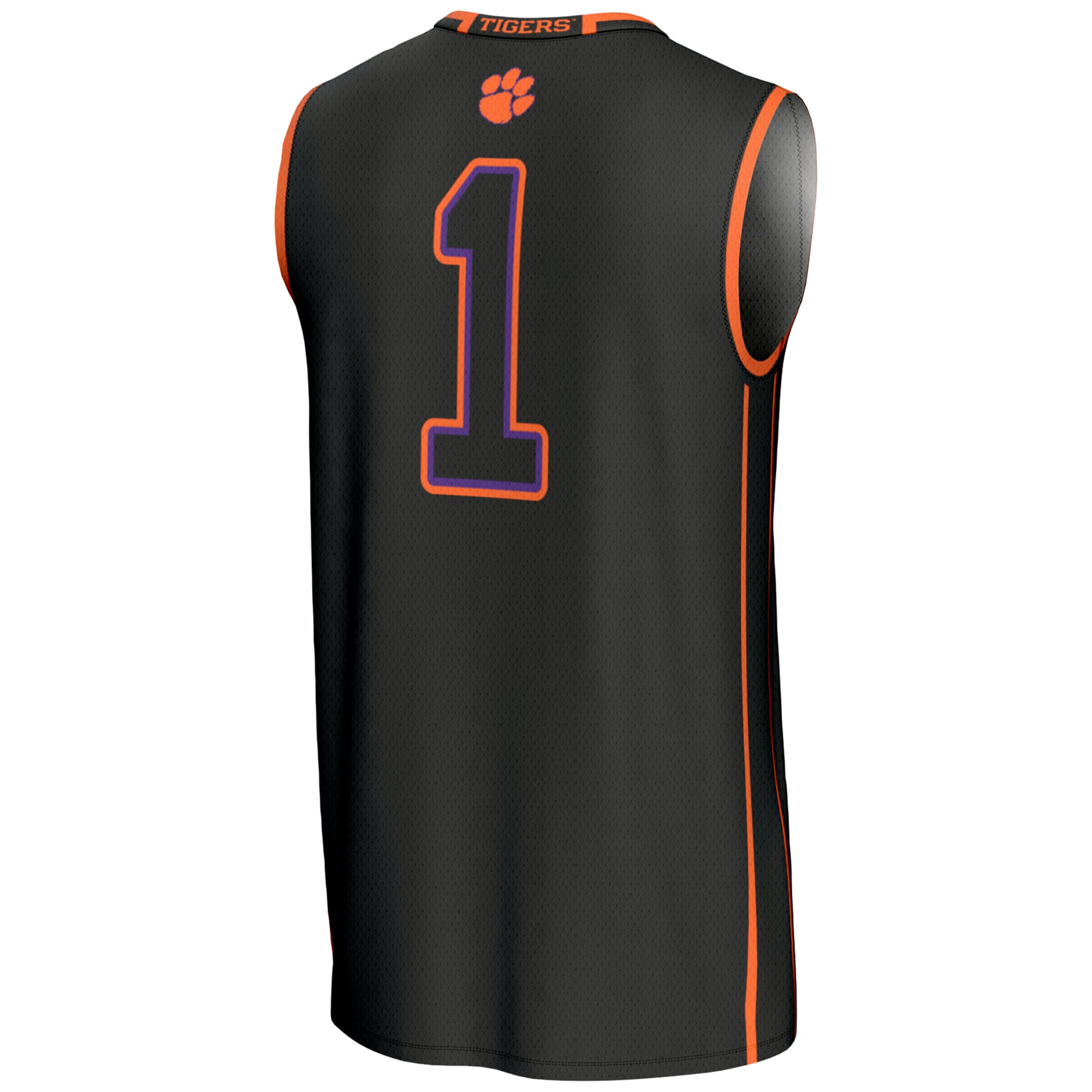 #1 Clemson Tigers Lightweight Basketball Jersey Black - back view