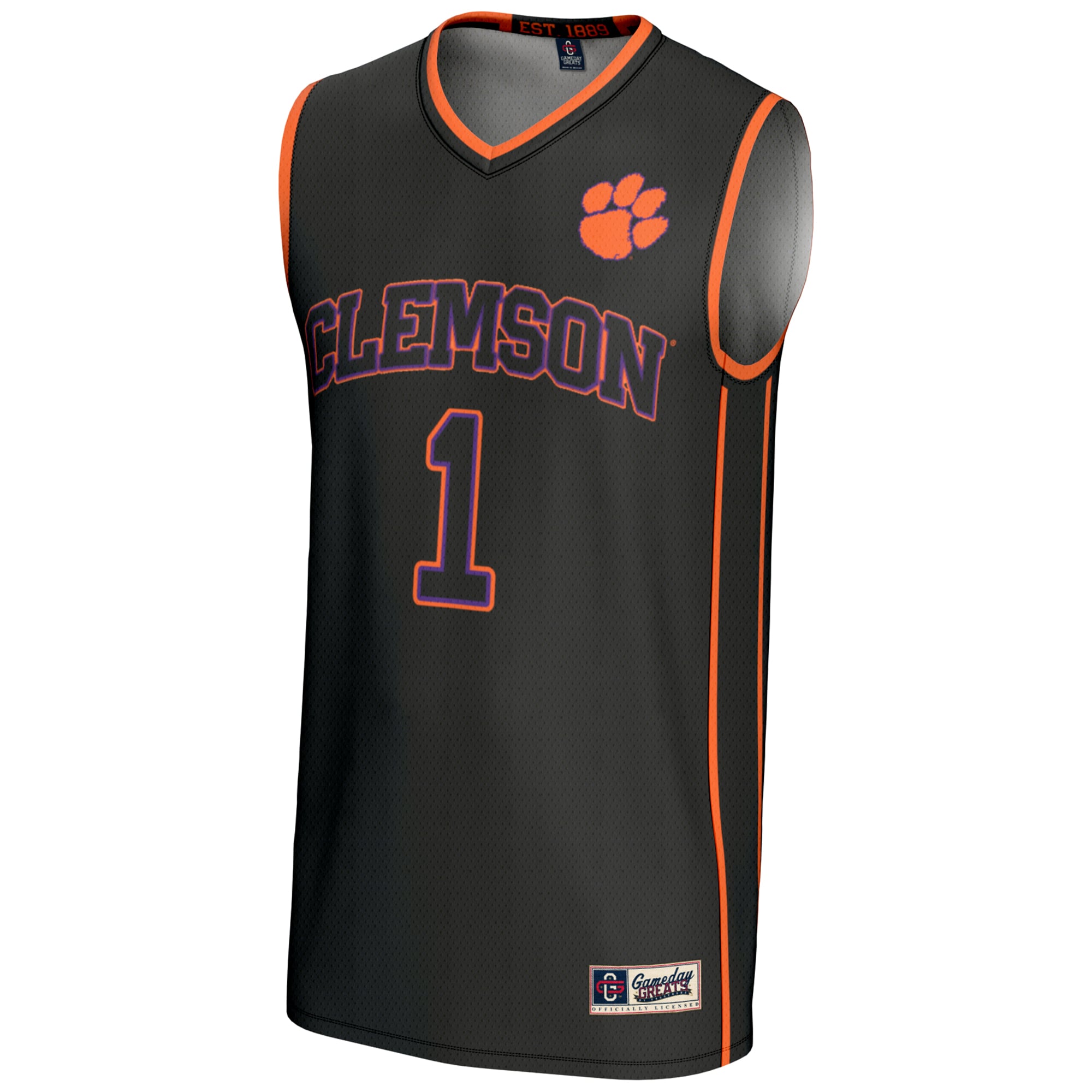 #1 Clemson Tigers Lightweight Basketball Jersey Black - front view