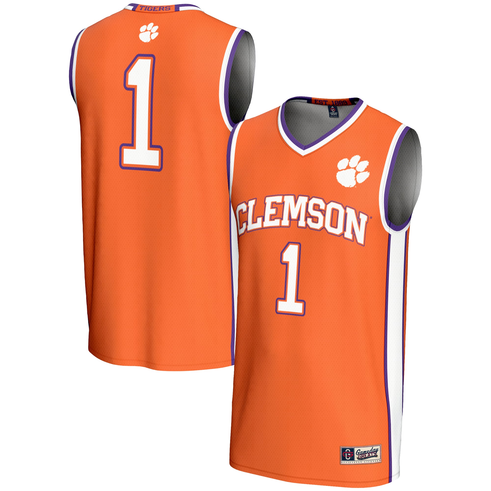 #1 Clemson Tigers Lightweight Basketball Jersey Orange - front and back view