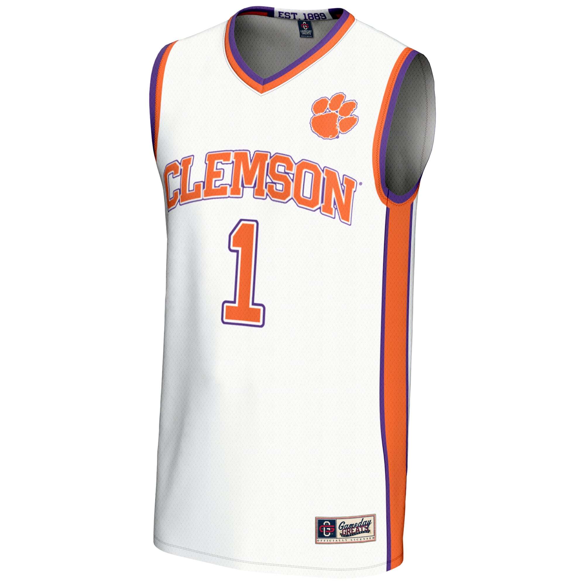 #1 Clemson Tigers Lightweight Basketball Jersey White - front view