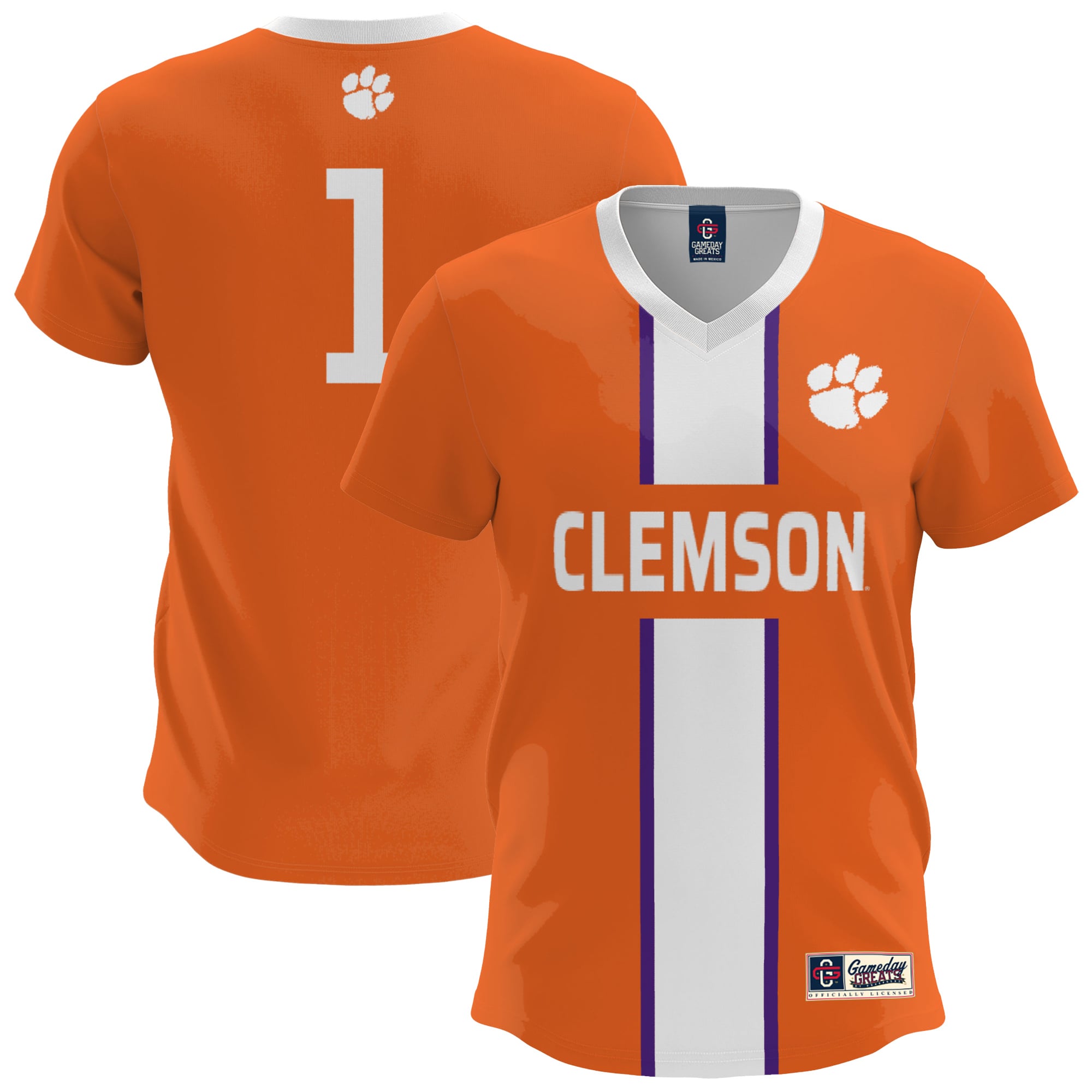 Clemson Tigers Lightweight Soccer Fashion Jersey Orange - front and back view