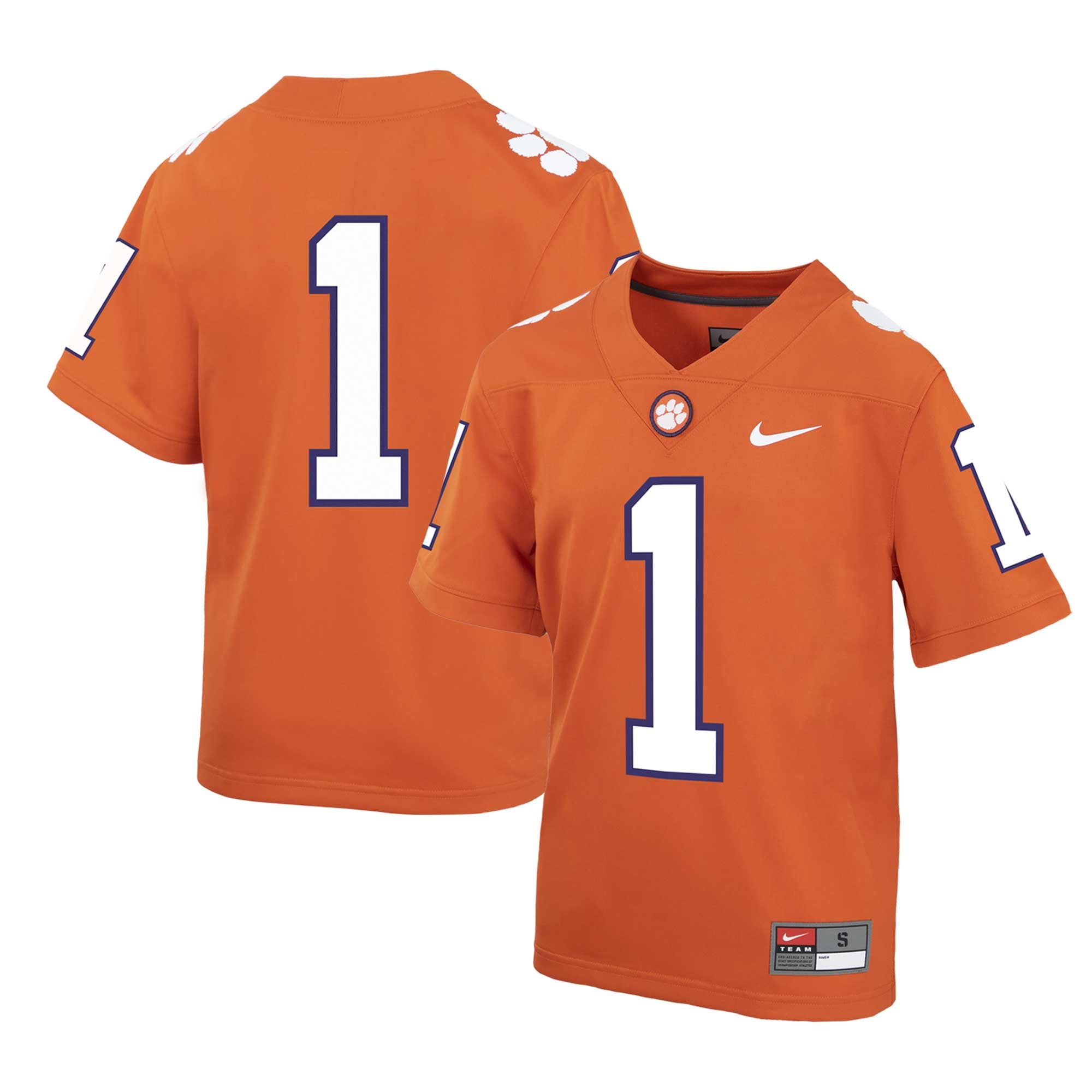 Clemson Tigers Preschool Football Jersey Orange - front and back view