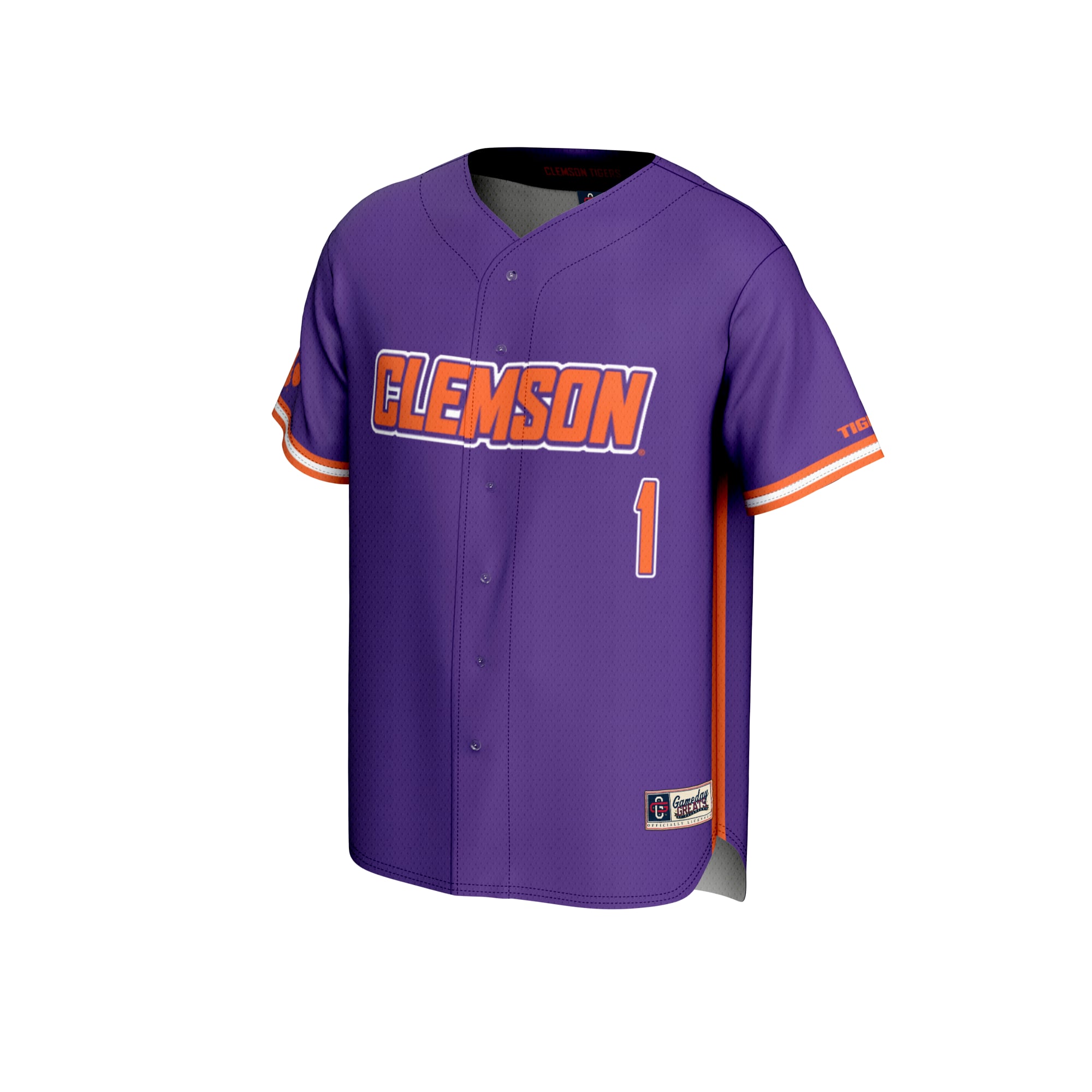 #1 Clemson Tigers Unisex Lightweight Baseball Fashion Jersey Purple - front view