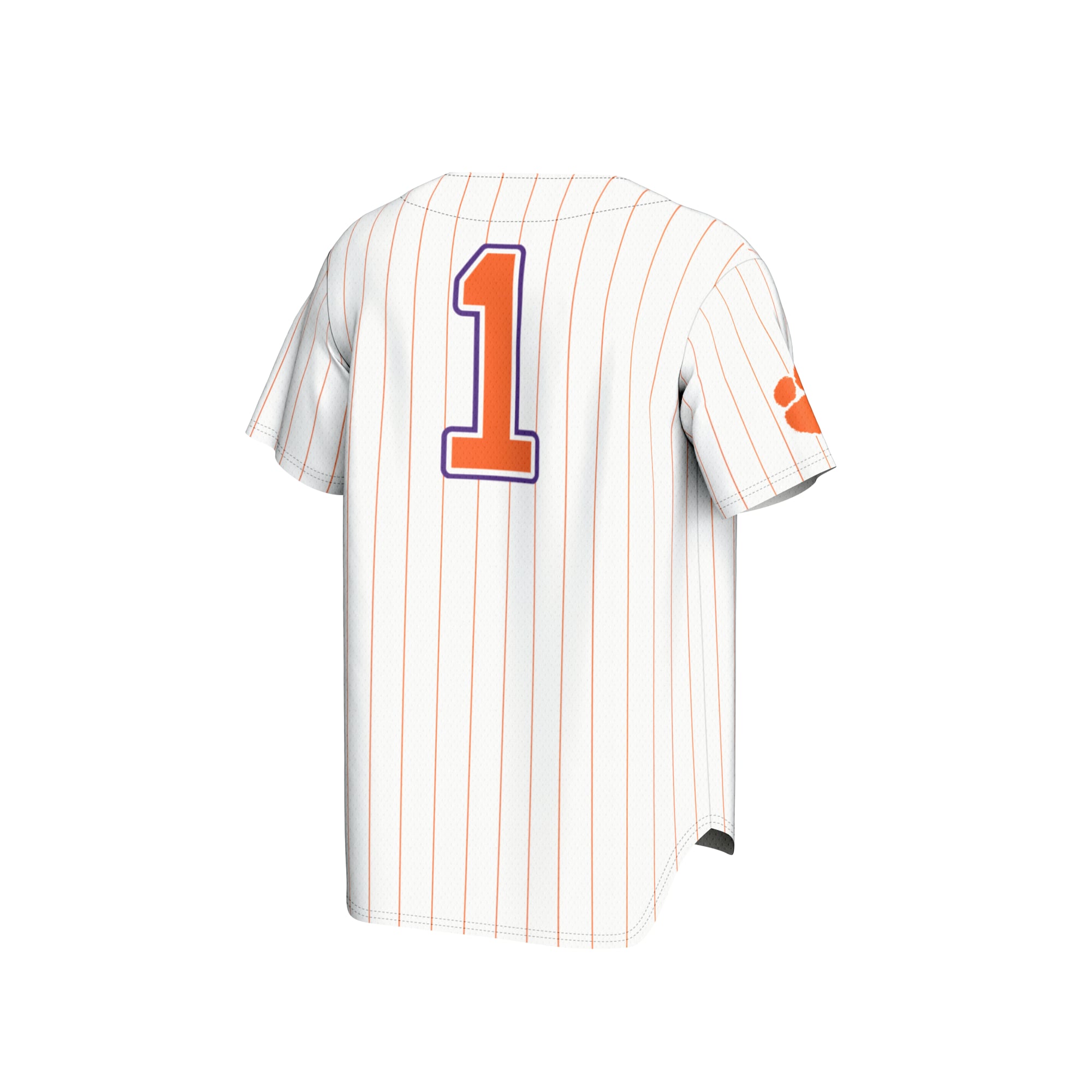 #1 Clemson Tigers Unisex Lightweight Baseball Fashion Jersey White - back view