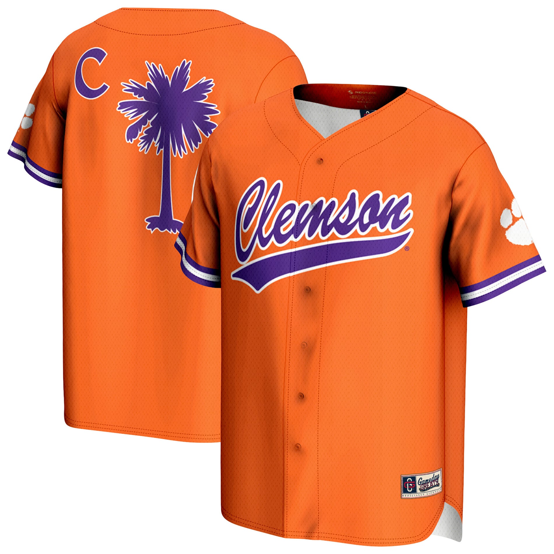 Clemson Tigers Unisex Lightweight Baseball Jersey Orange - front and back view