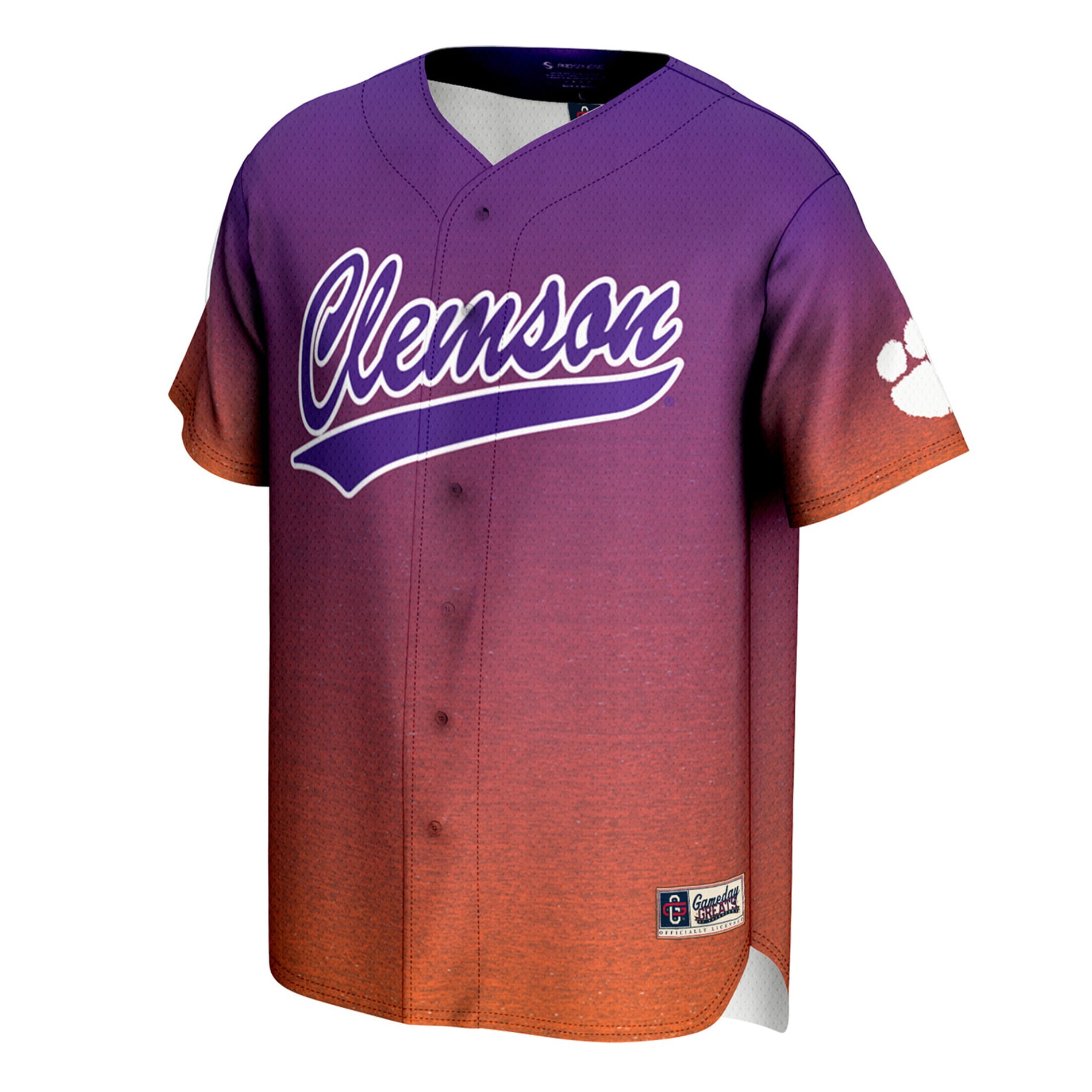 Clemson Tigers Unisex Lightweight Baseball Jersey Purple/Orange - front view