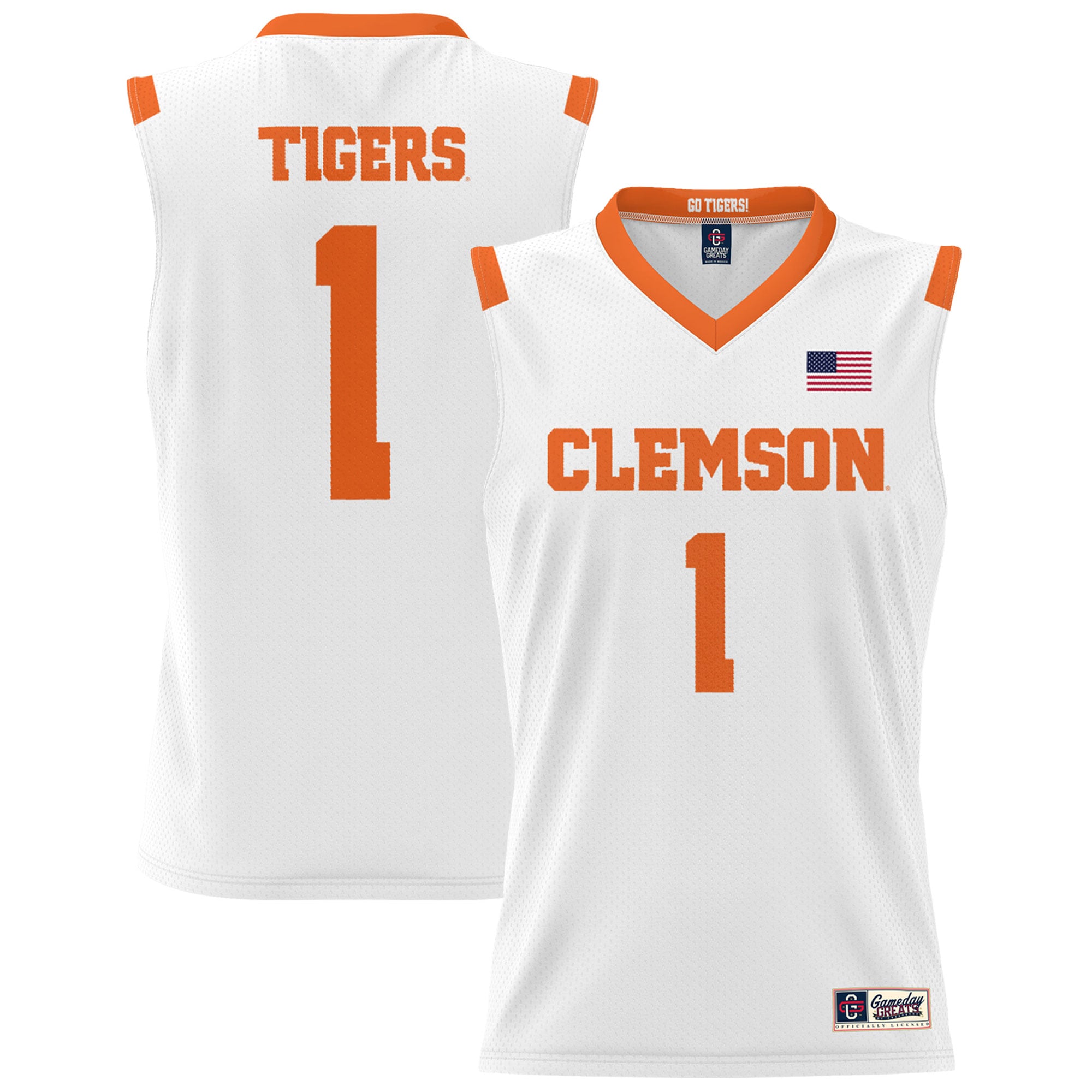 #1 Clemson Tigers Unisex Lightweight Basketball Jersey White - front and back view