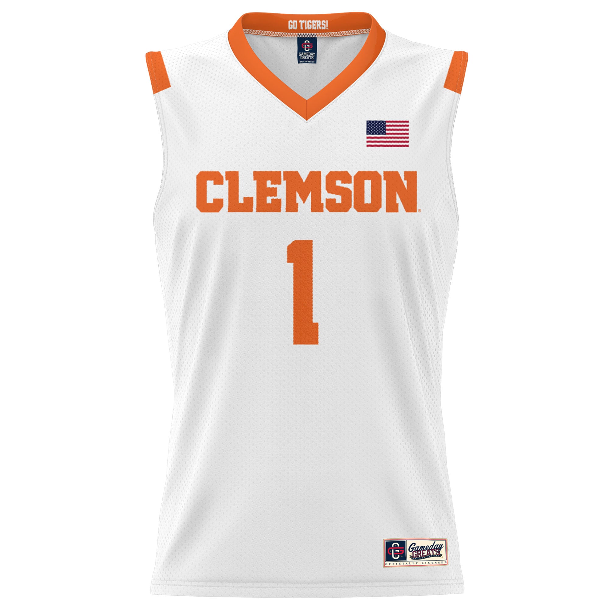 #1 Clemson Tigers Unisex Lightweight Basketball Jersey White - front view