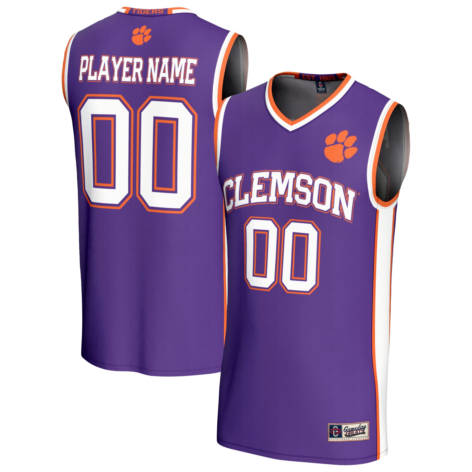 Clemson Tigers Unisex Lightweight Collegiate Men's Basketball Fashion Jersey - front and back view