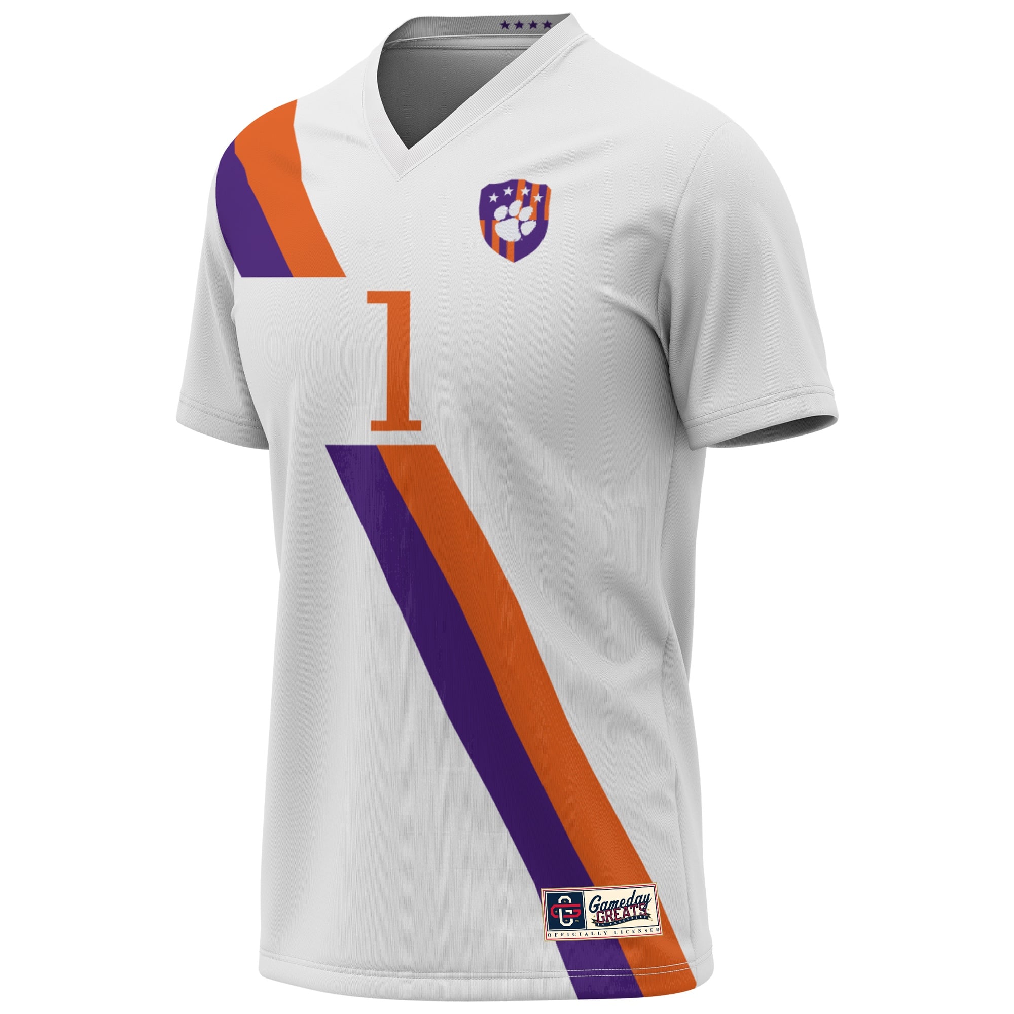 #1 Clemson Tigers Youth Lightweight Collegiate Soccer Fashion Jersey White - front view