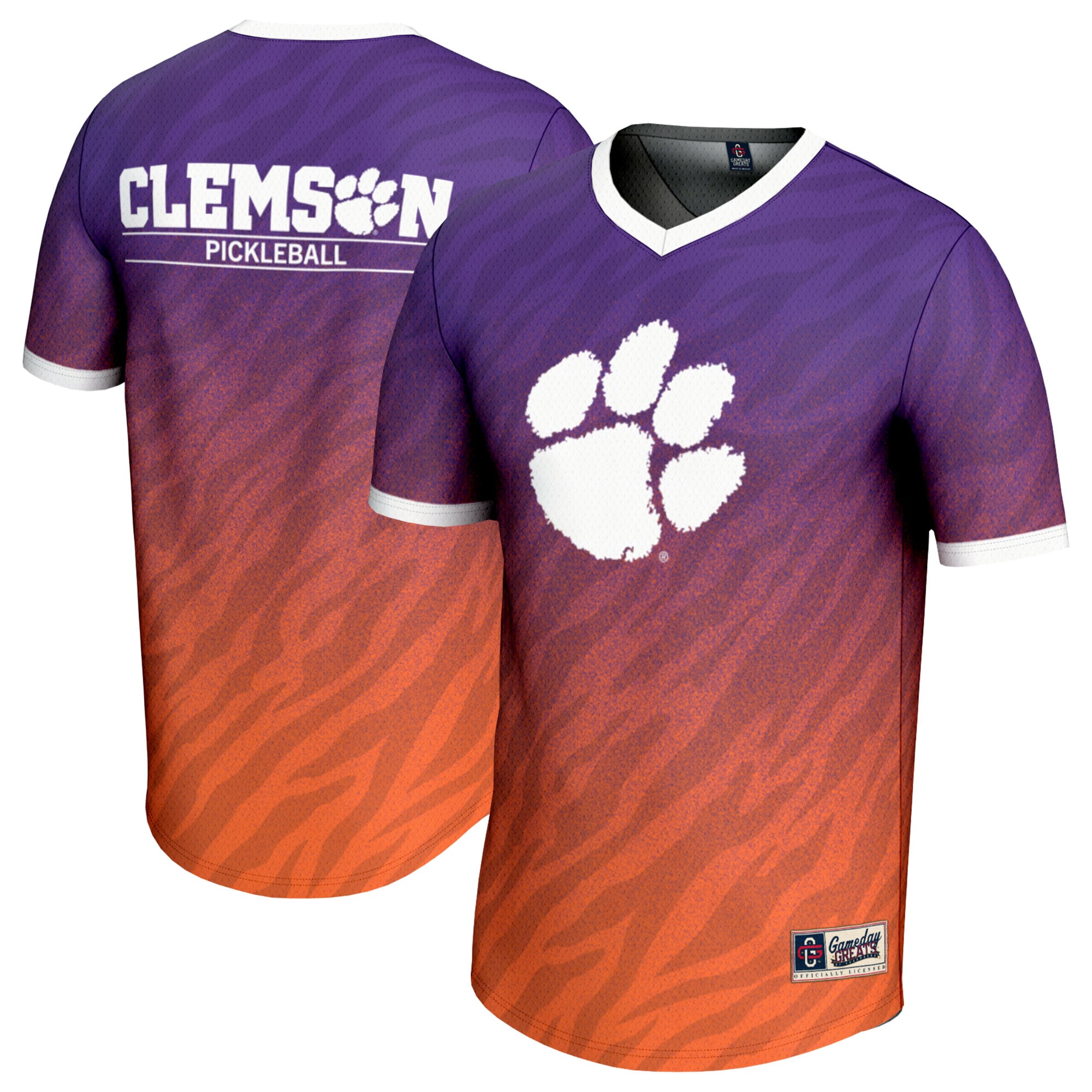 Clemson Tigers Unisex Lightweight Pickleball Jersey Purple - front and back view