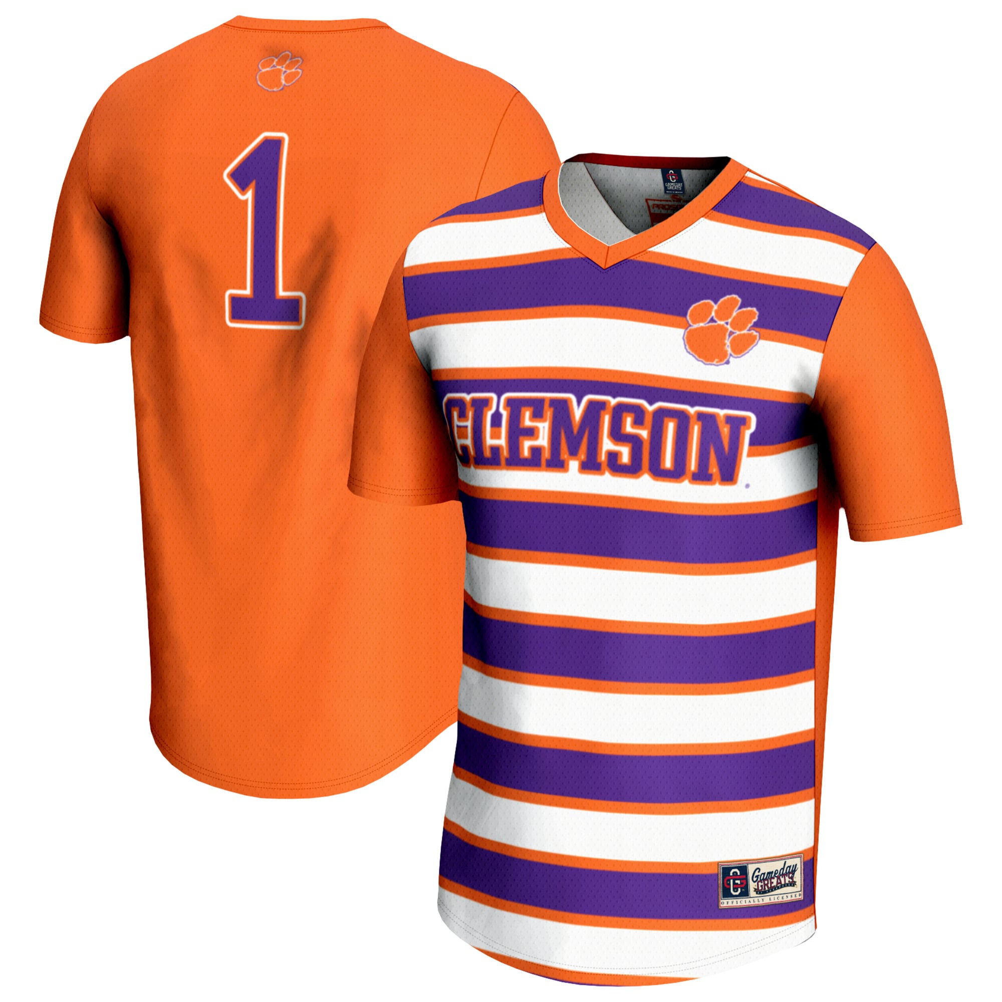 #1 Clemson Tigers Unisex Lightweight Soccer Fashion Jersey Orange - front and back view