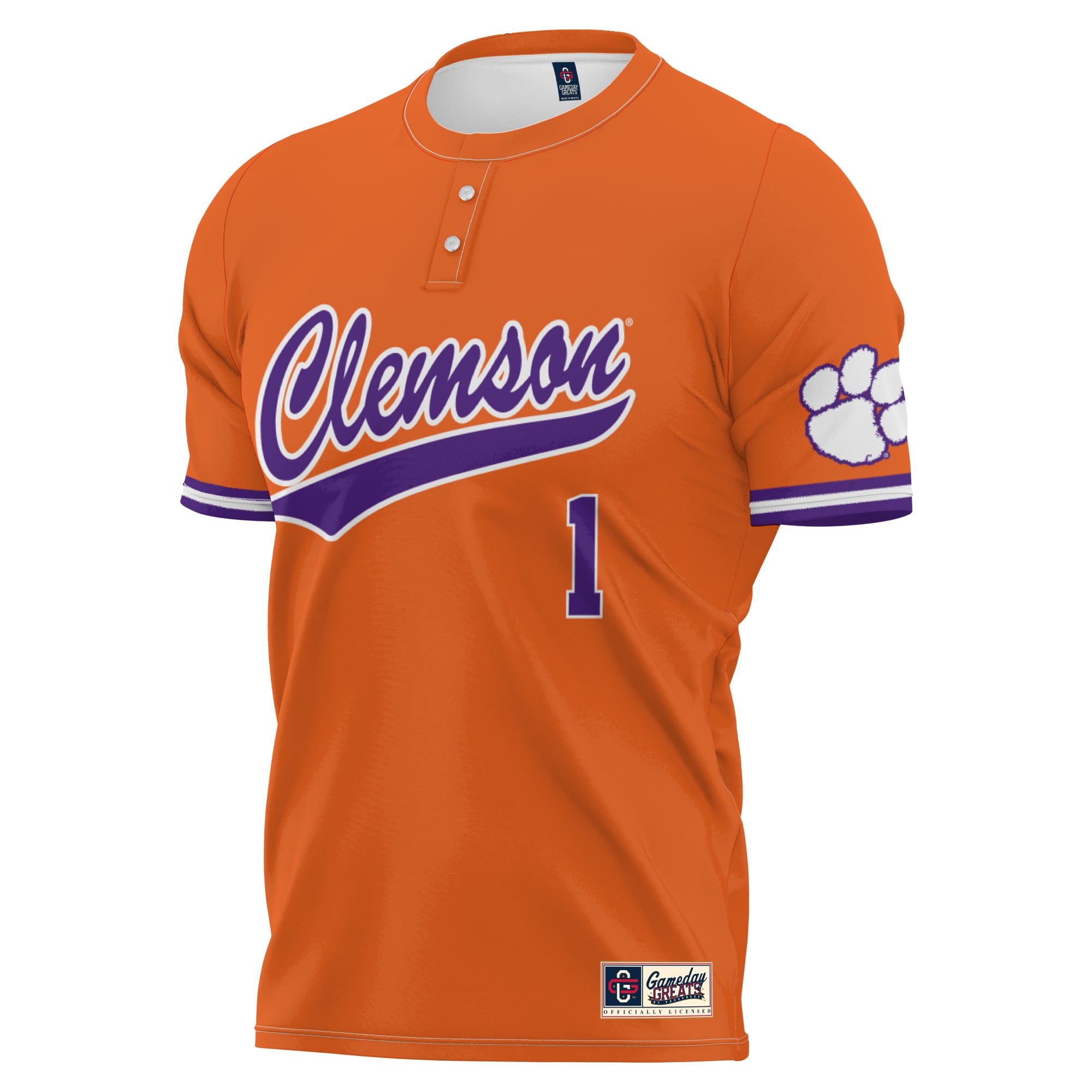 #1 Clemson Tigers Unisex Lightweight Softball Jersey Orange - front view