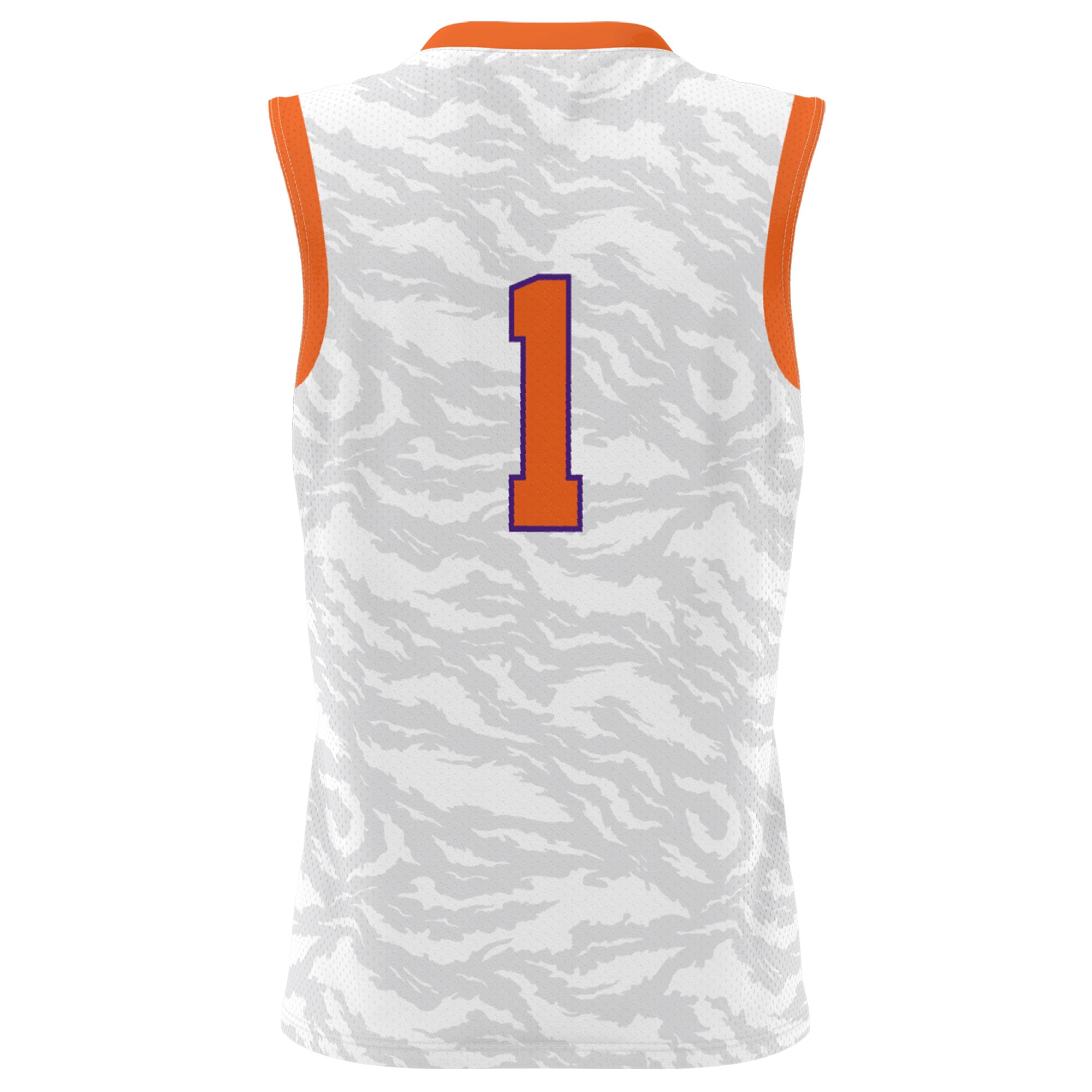 #1 Clemson Tigers Youth Tiger Print Lightweight Basketball Jersey White - back view