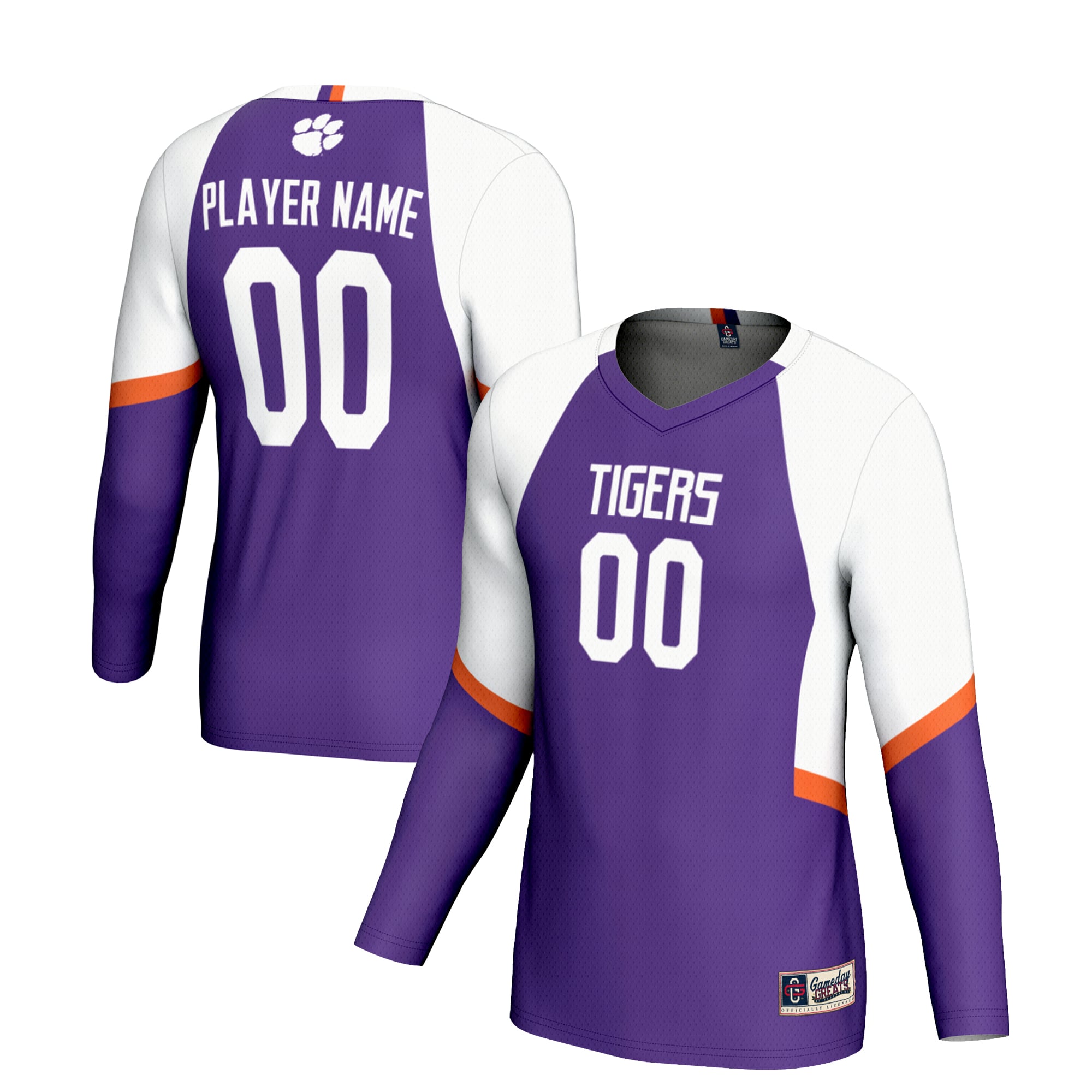 Clemson Tigers Unisex Lightweight Volleyball Jersey Purple - front and back view