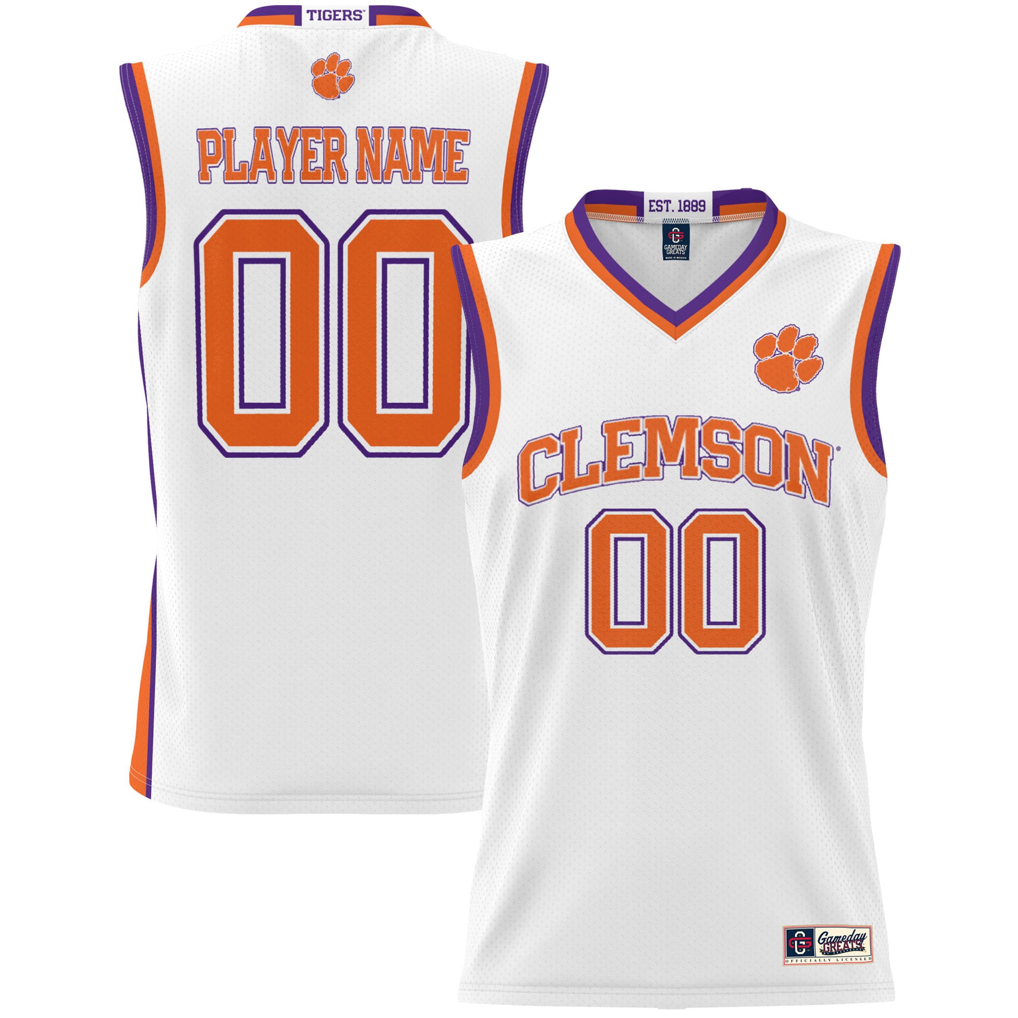 Clemson Tigers Youth Lightweight Women's Basketball Jersey White - front and back view