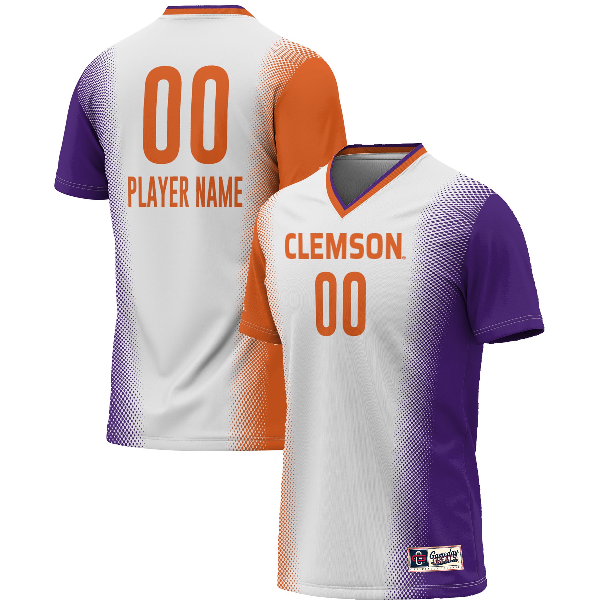 Clemson Tigers Unisex Lightweight Women's Soccer Jersey White - front and back view