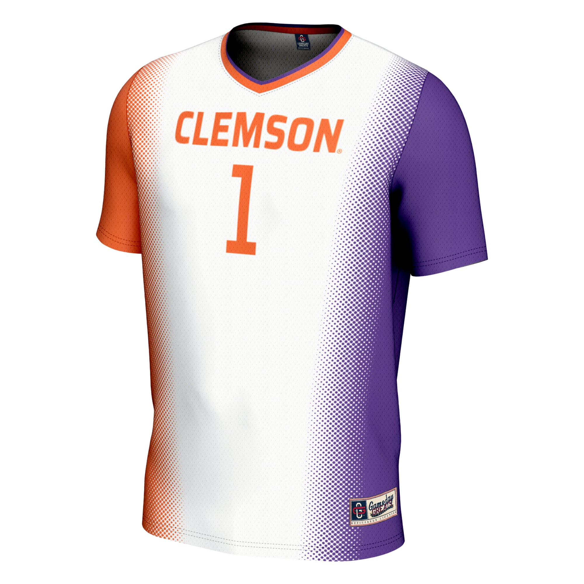 #1 Clemson Tigers Unisex Lightweight Women's Soccer Jersey White - front view