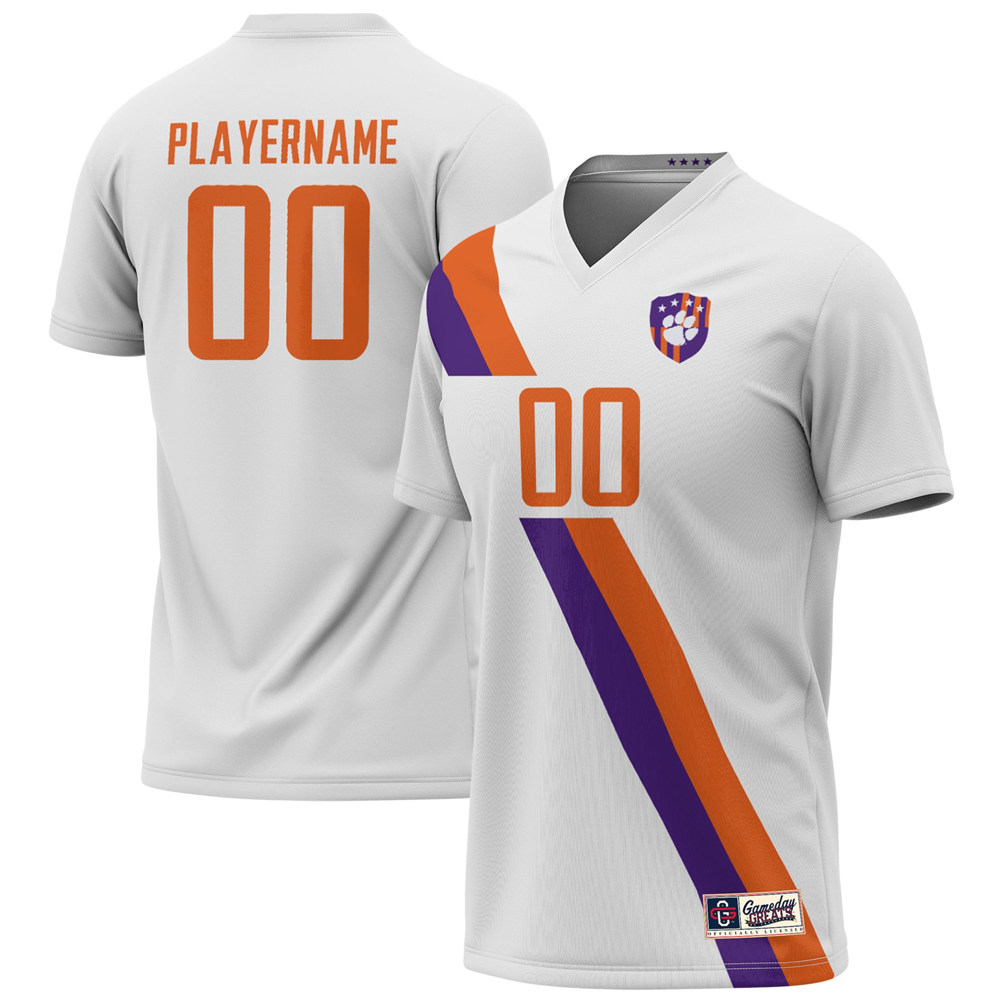 Clemson Tigers Youth Soccer Jersey White - front and back view