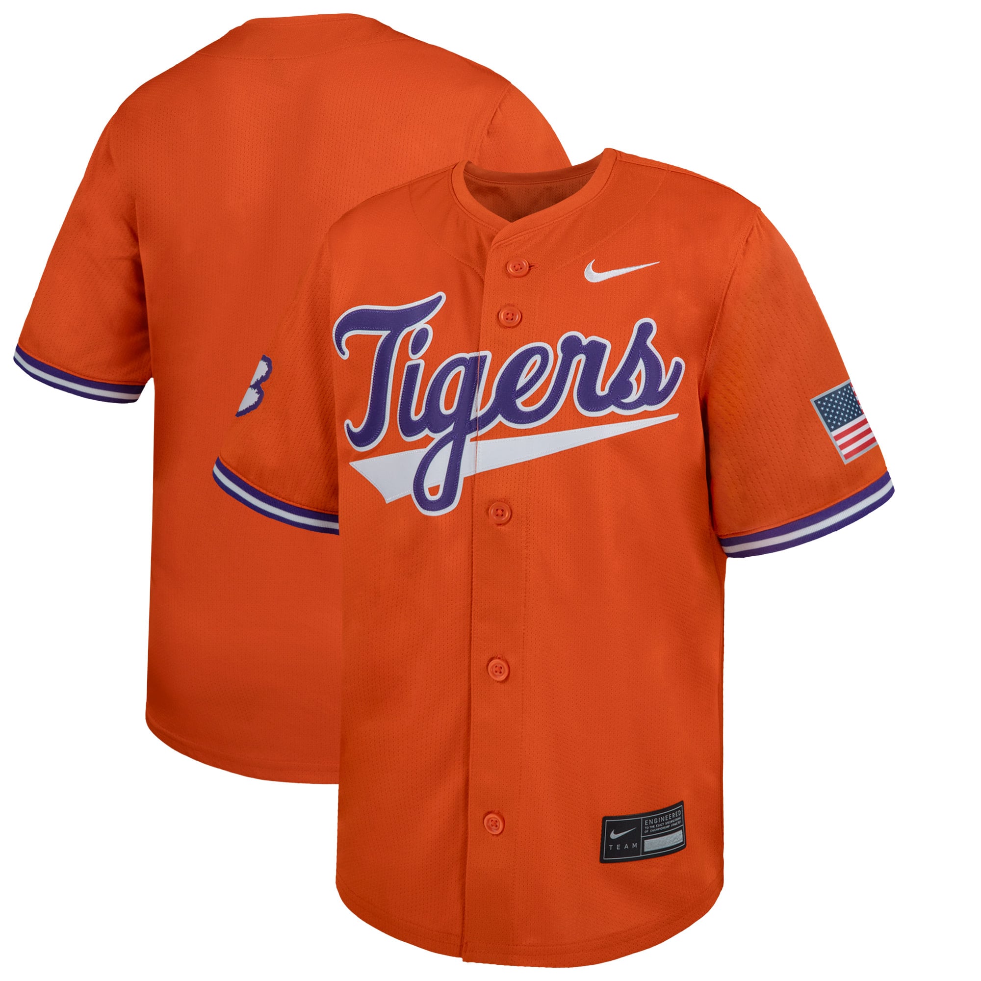 Clemson Tigers Youth Baseball Jersey Orange - front and back view