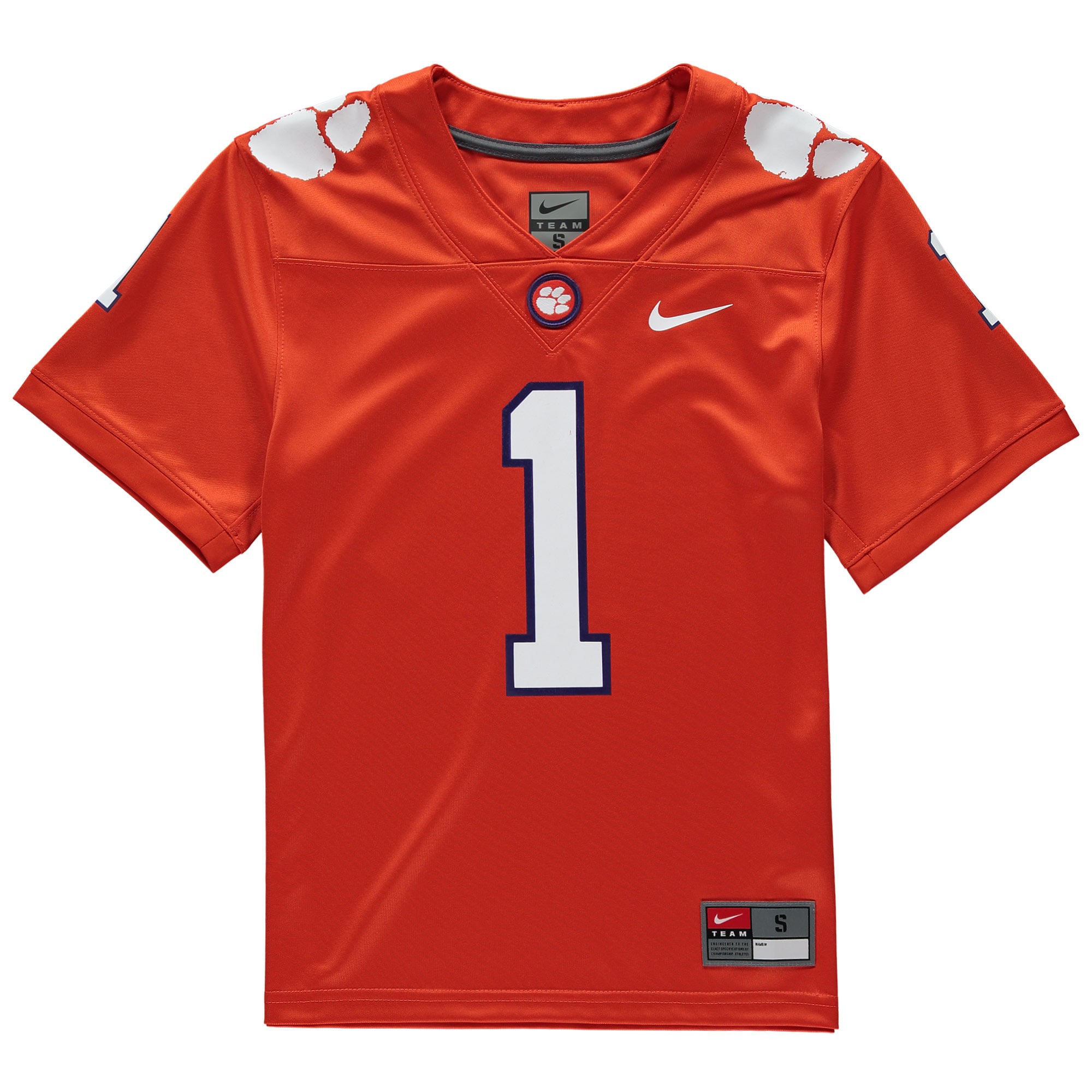 #1 Clemson Tigers Youth Football Jersey Orange - front view