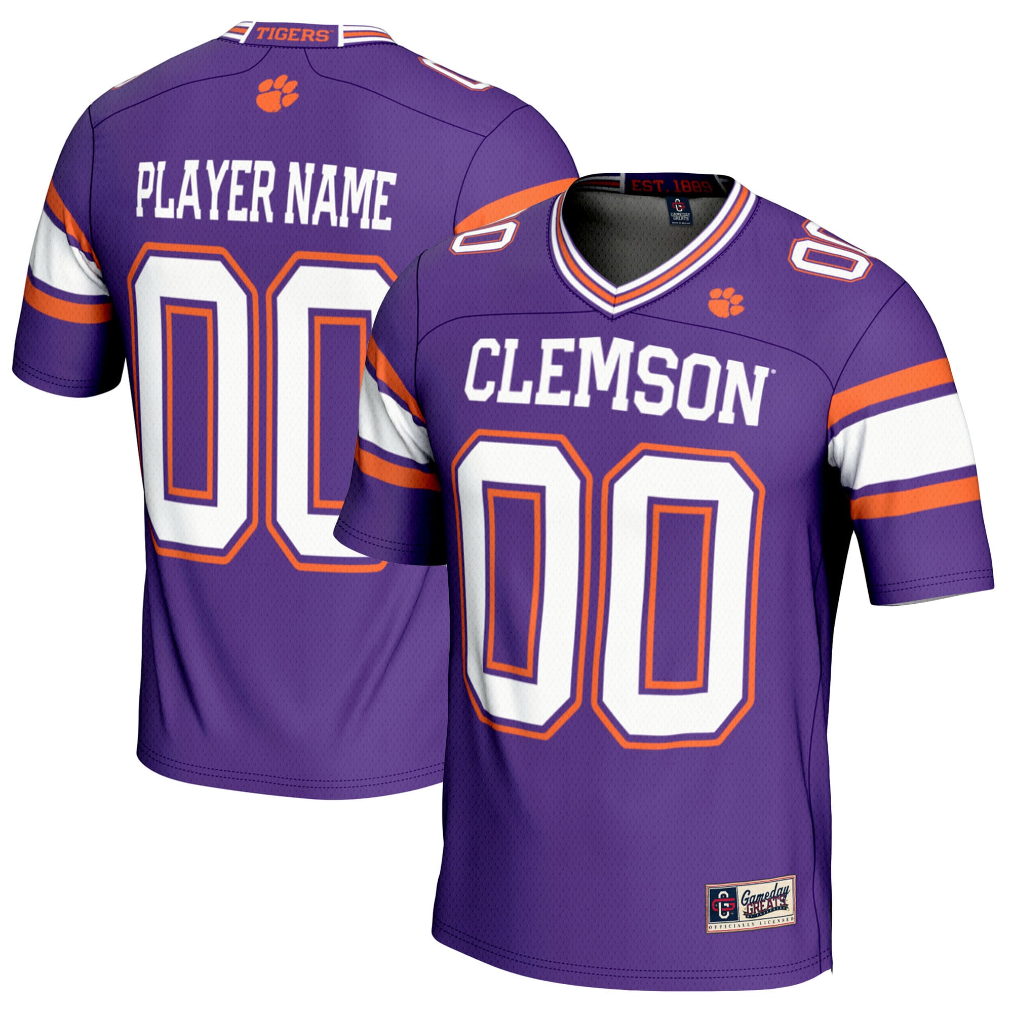 Clemson Tigers Youth Football Jersey Purple - front and back view