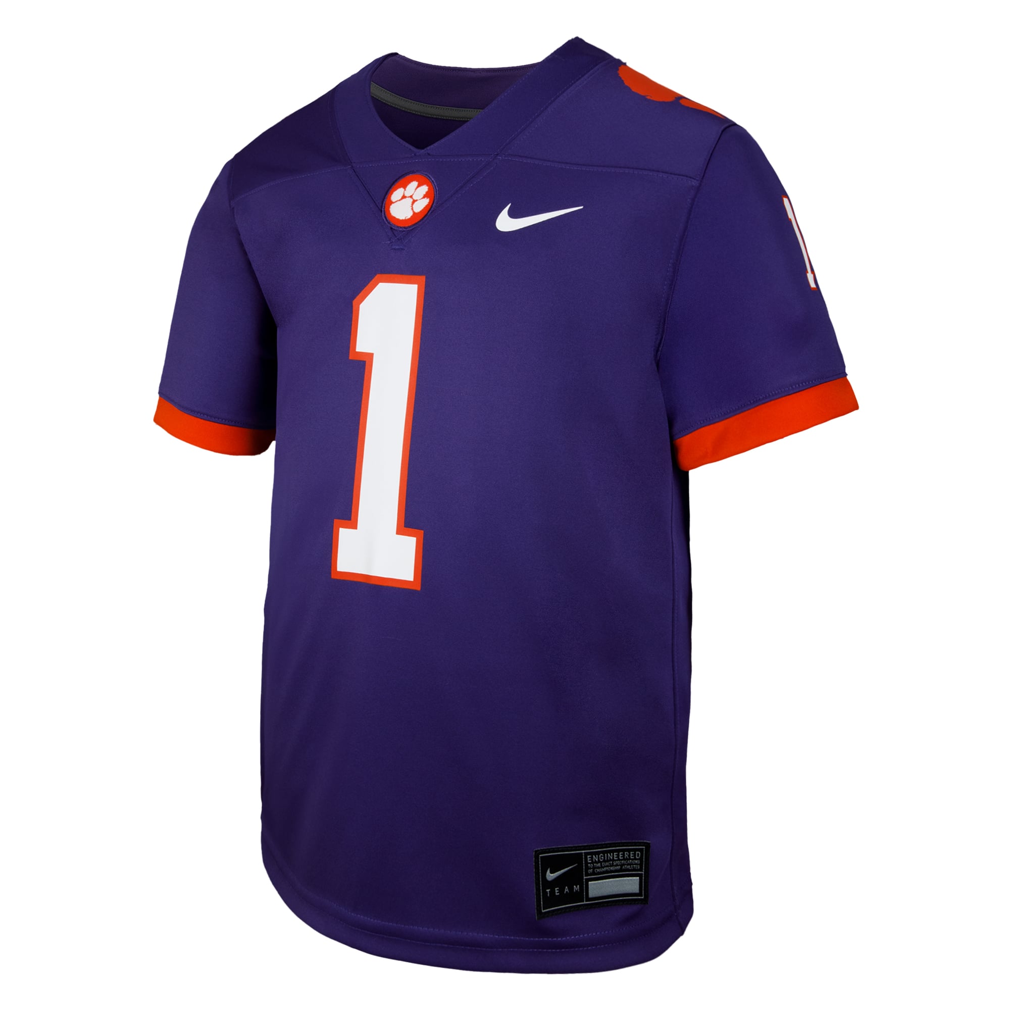 #1 Clemson Tigers Youth Jersey Purple - front view
