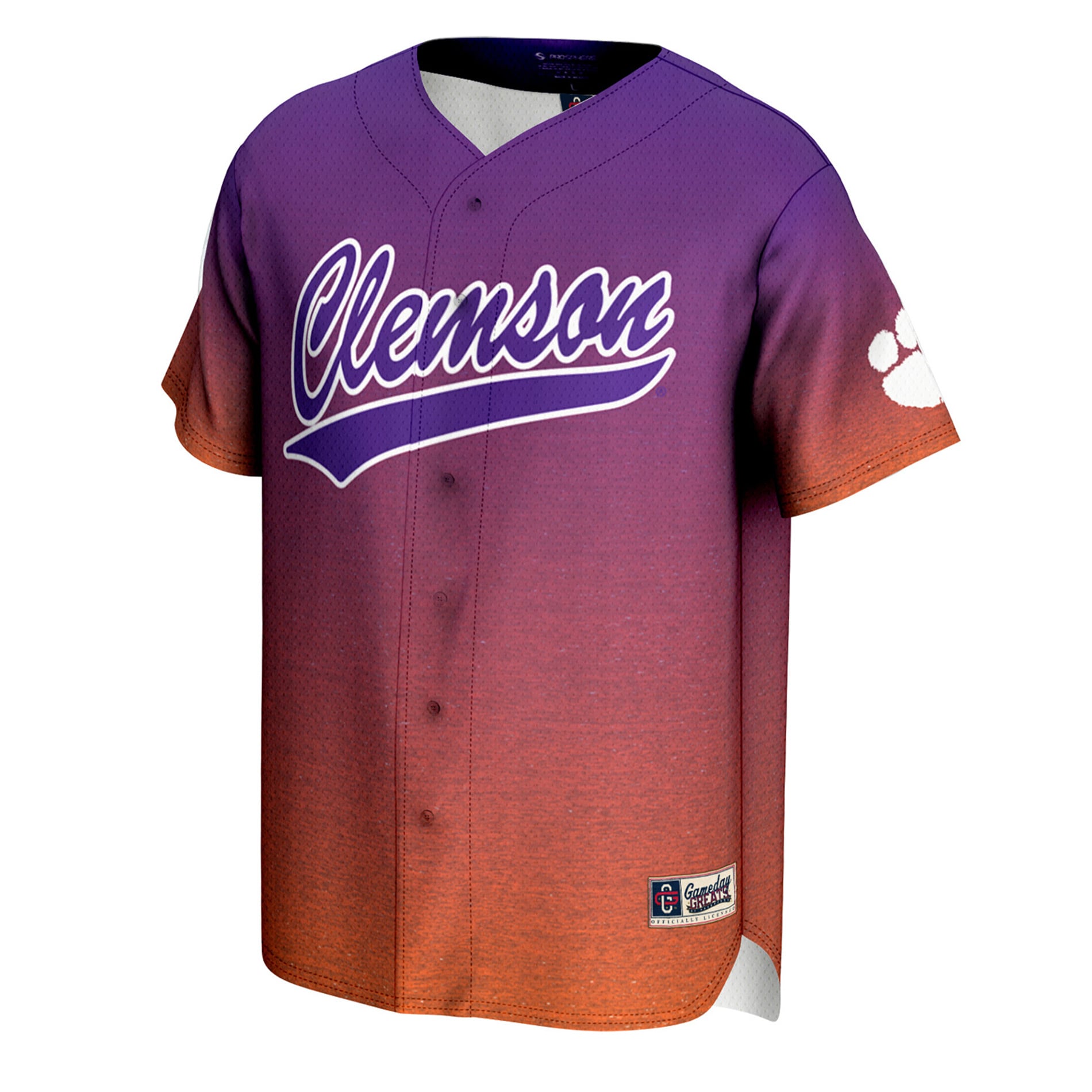 Clemson Tigers Youth Lightweight Baseball Jersey Purple/Orange - front view