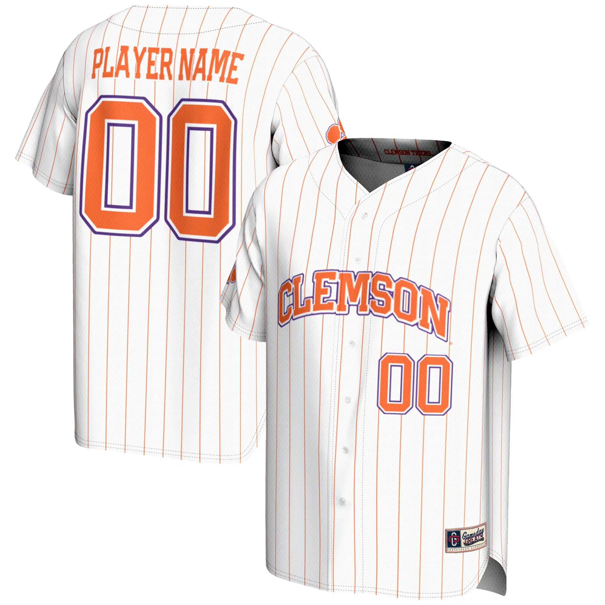 Clemson Tigers Youth Lightweight Baseball Jersey White - front and back view