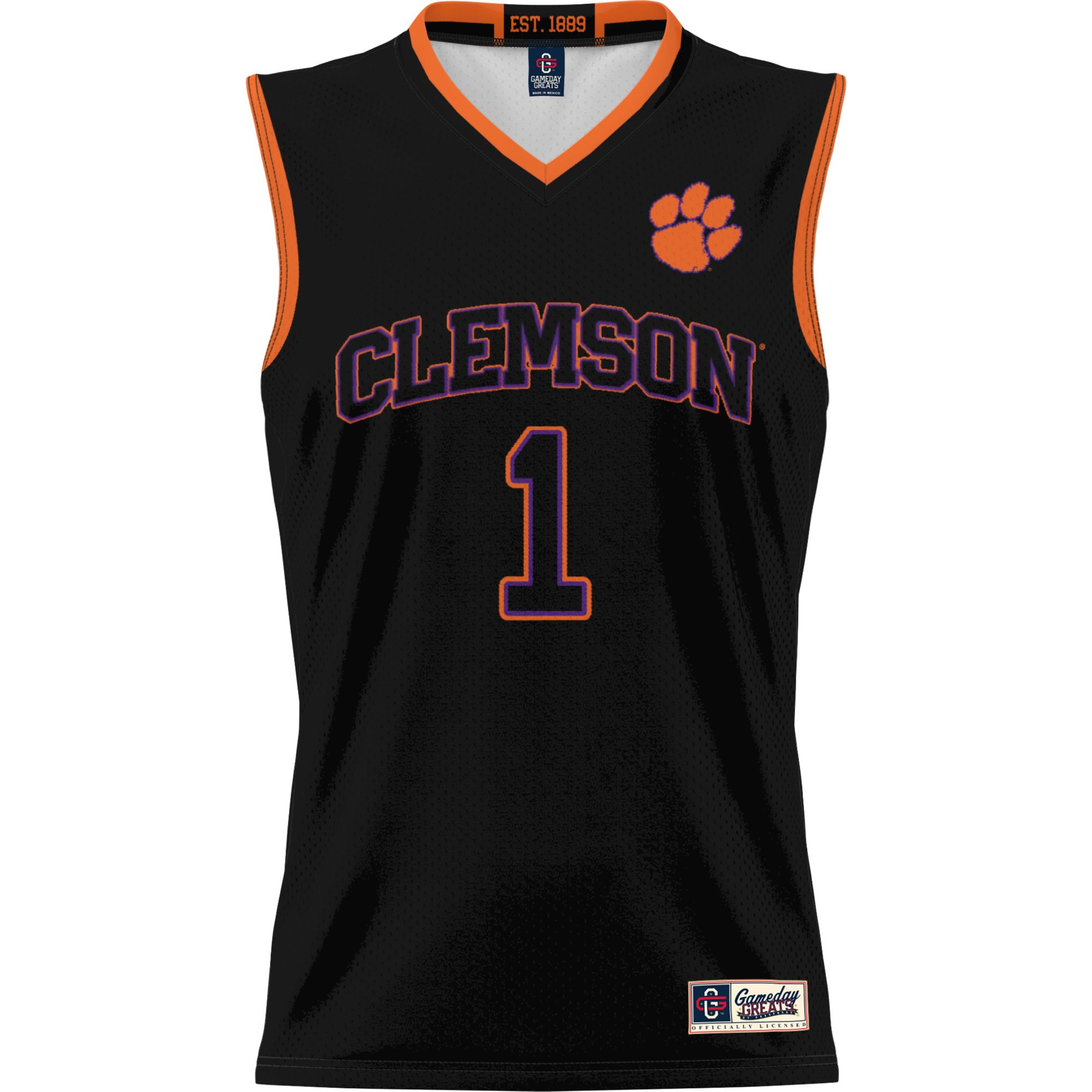 #1 Clemson Tigers Youth Lightweight Basketball Jersey Black - front view