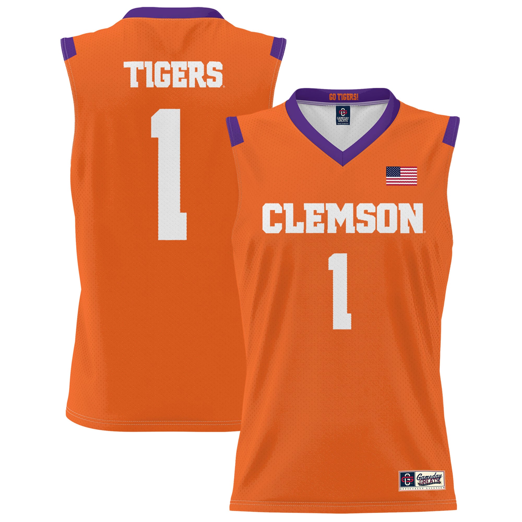 #1 Clemson Tigers Youth Lightweight Basketball Jersey Orange - front and back view