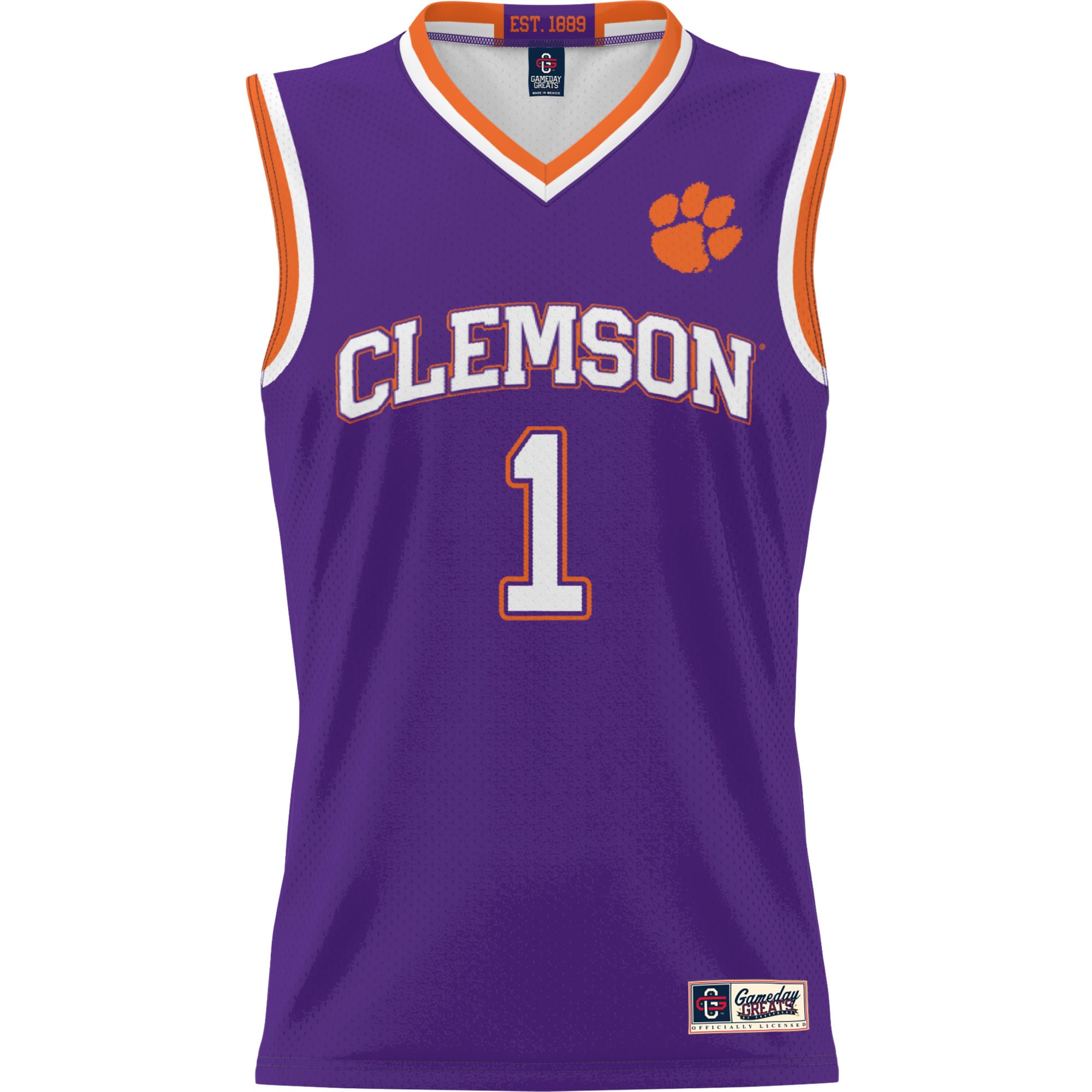 #1 Clemson Tigers Youth Lightweight Basketball Jersey Purple - front view
