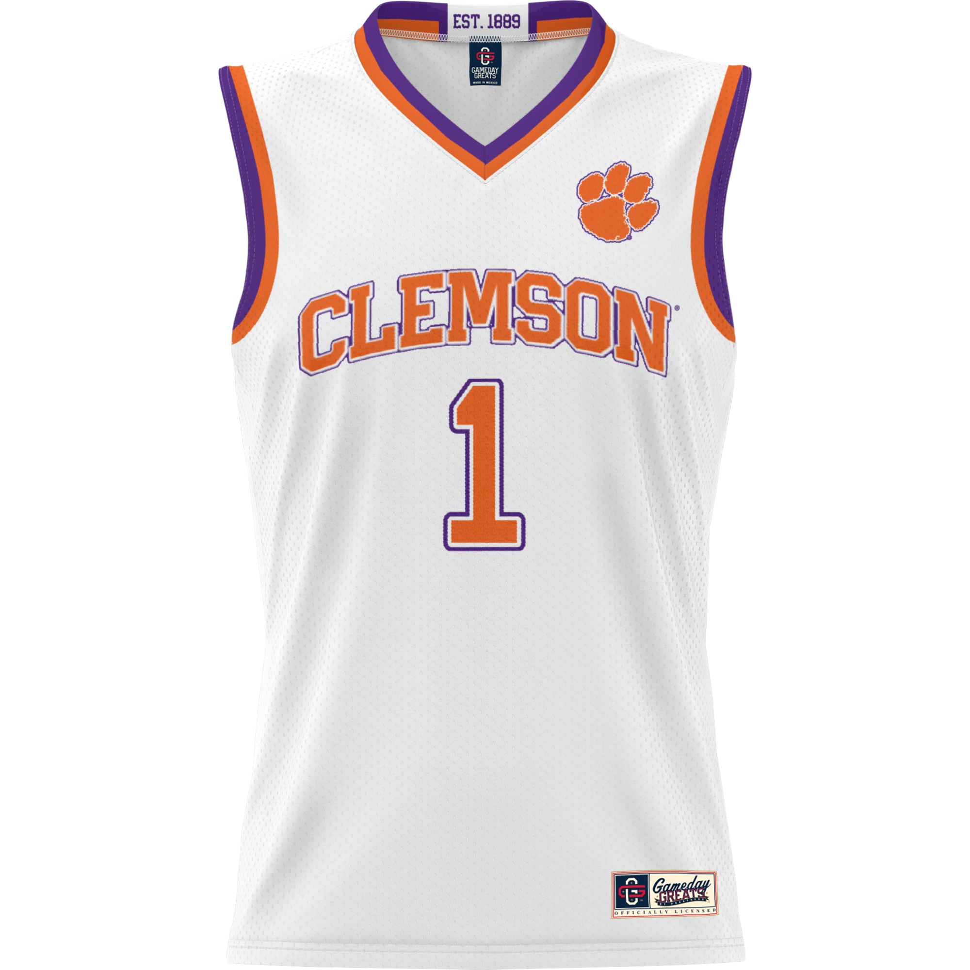 #1 Clemson Tigers Youth Lightweight Basketball Jersey White - front view