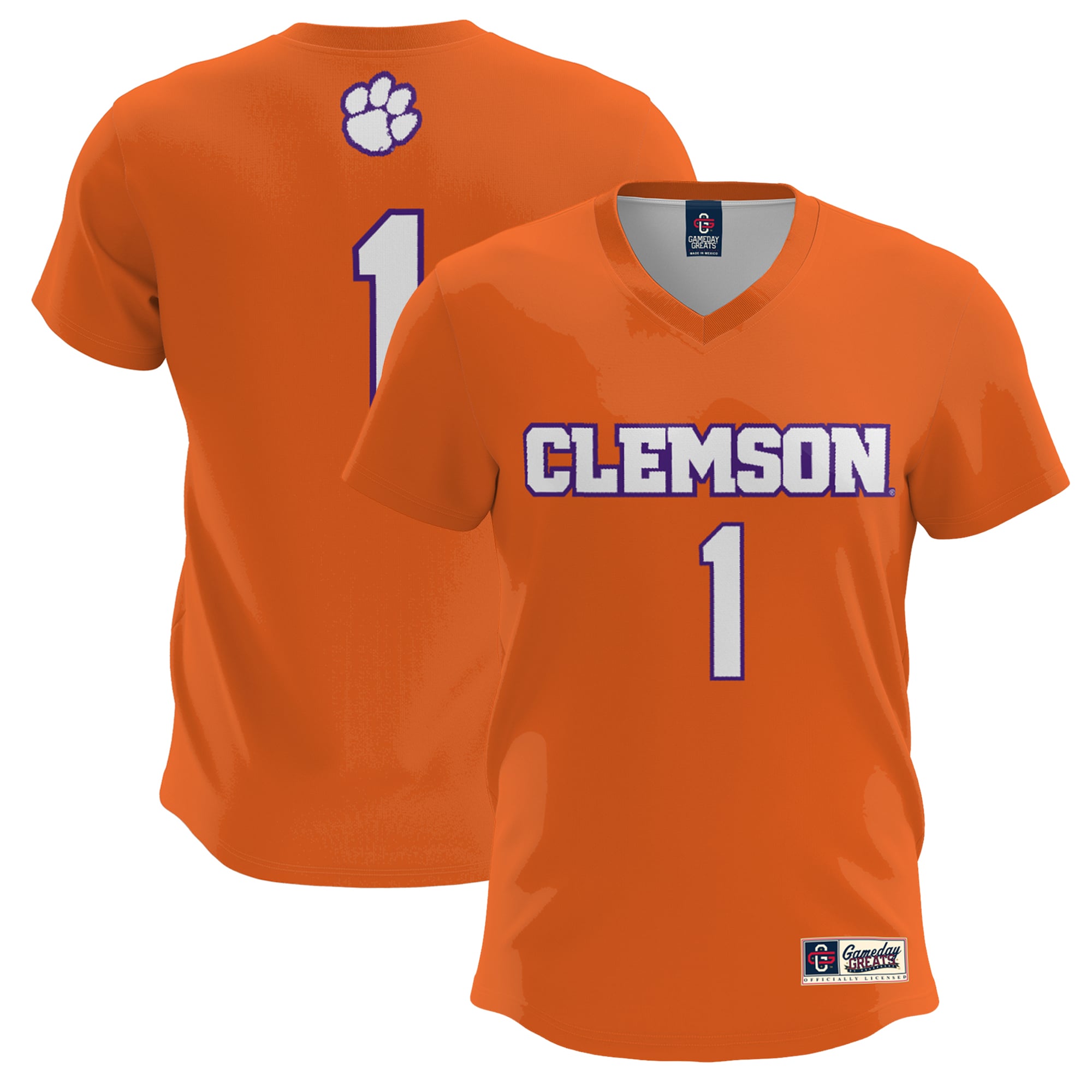 #1 Clemson Tigers Youth Lightweight Lacrosse Jersey Orange - front and back view