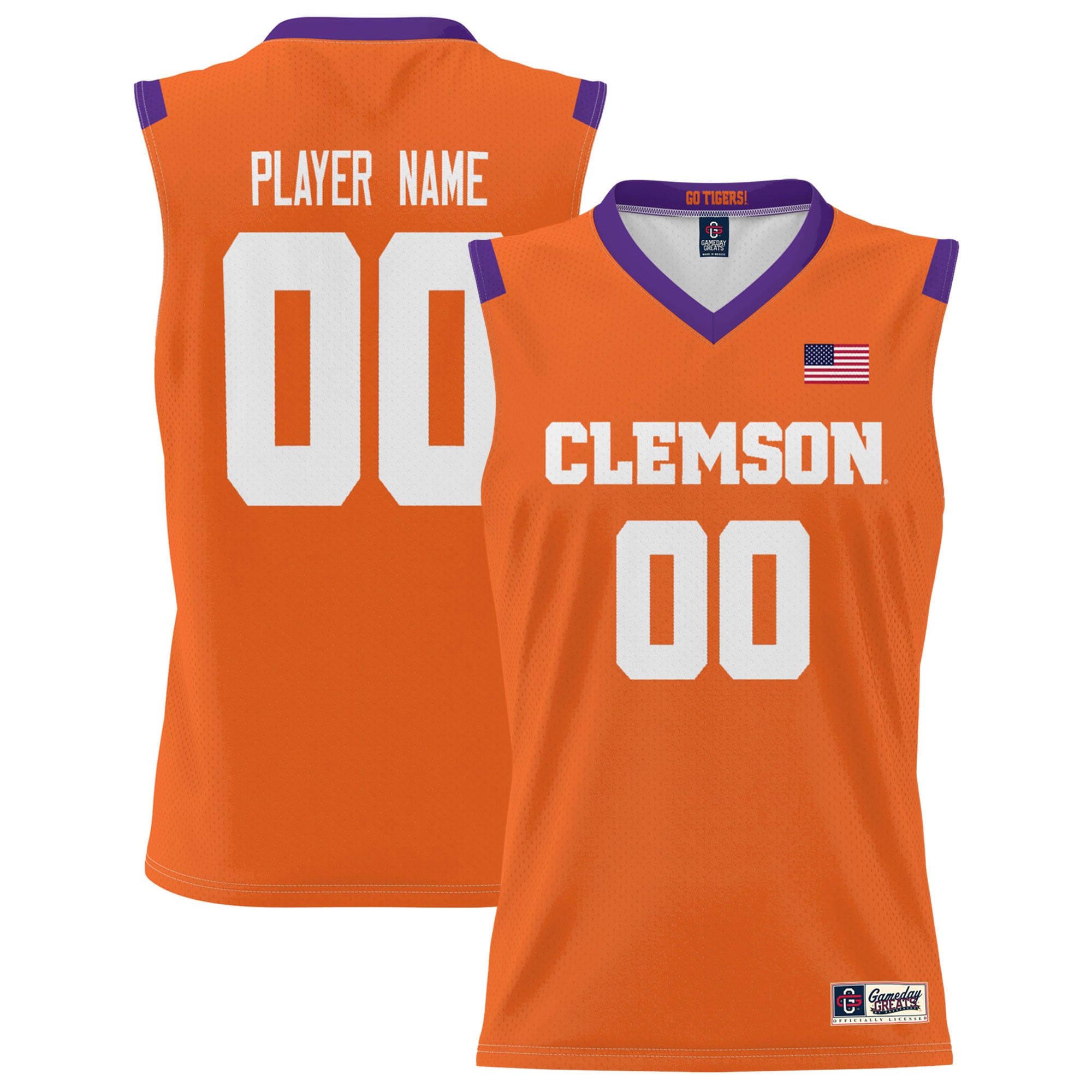 Clemson Tigers Youth Lightweight Men's Basketball Jersey Orange - front and back view