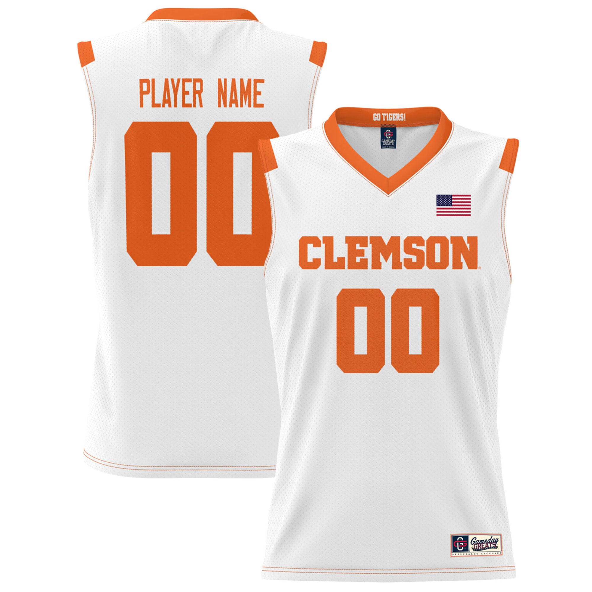 Clemson Tigers Youth Lightweight Men's Basketball Jersey White - front and back view