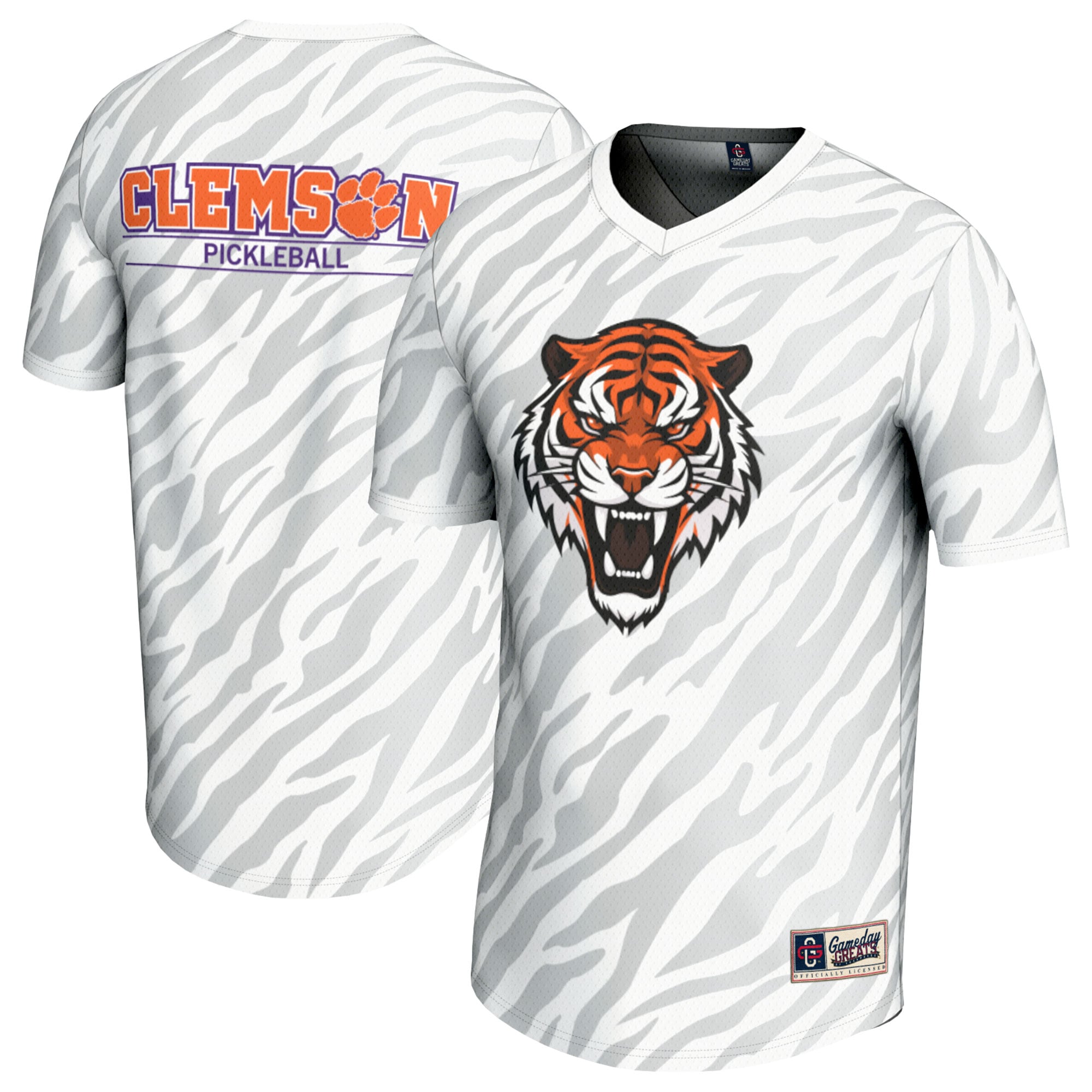 Clemson Tigers Youth Lightweight Pickleball Jersey White - front and back view