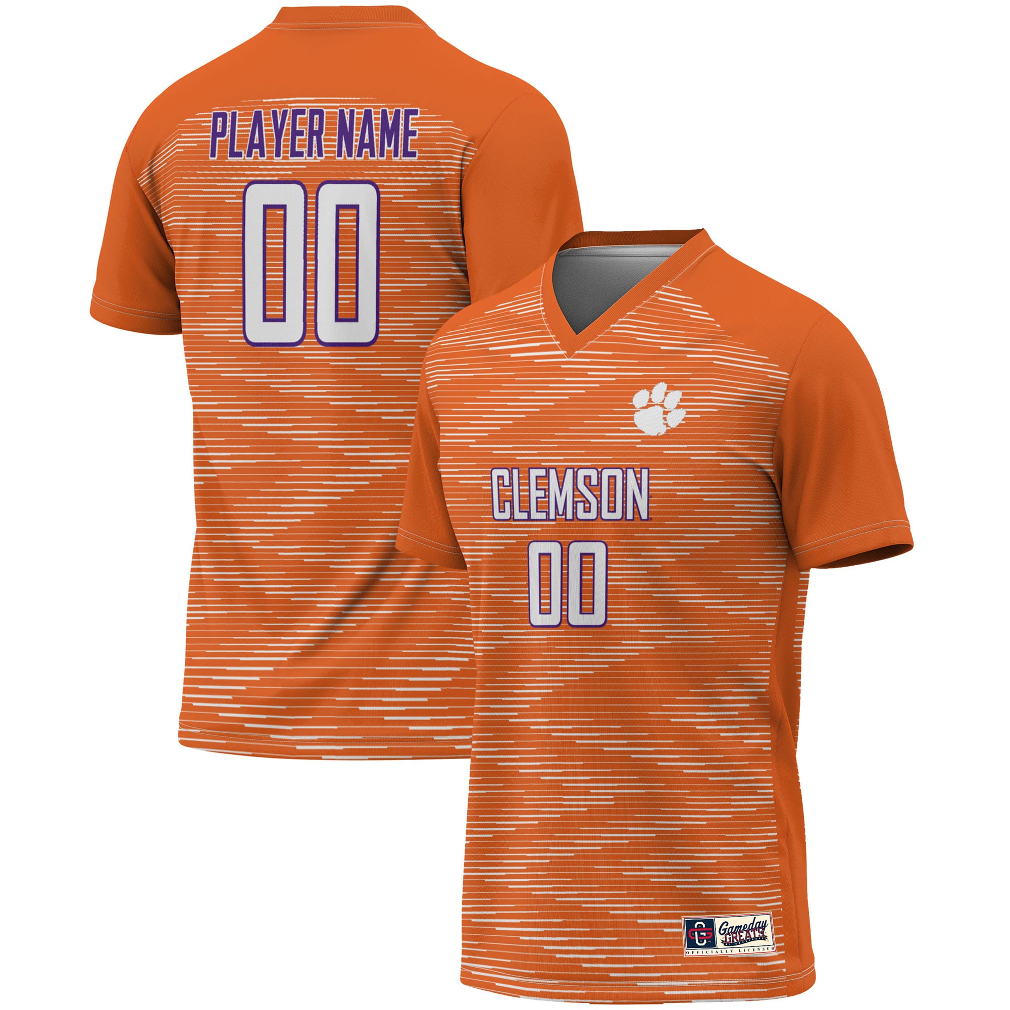 Clemson Tigers Youth Lightweight Soccer Jersey Orange - front and back view