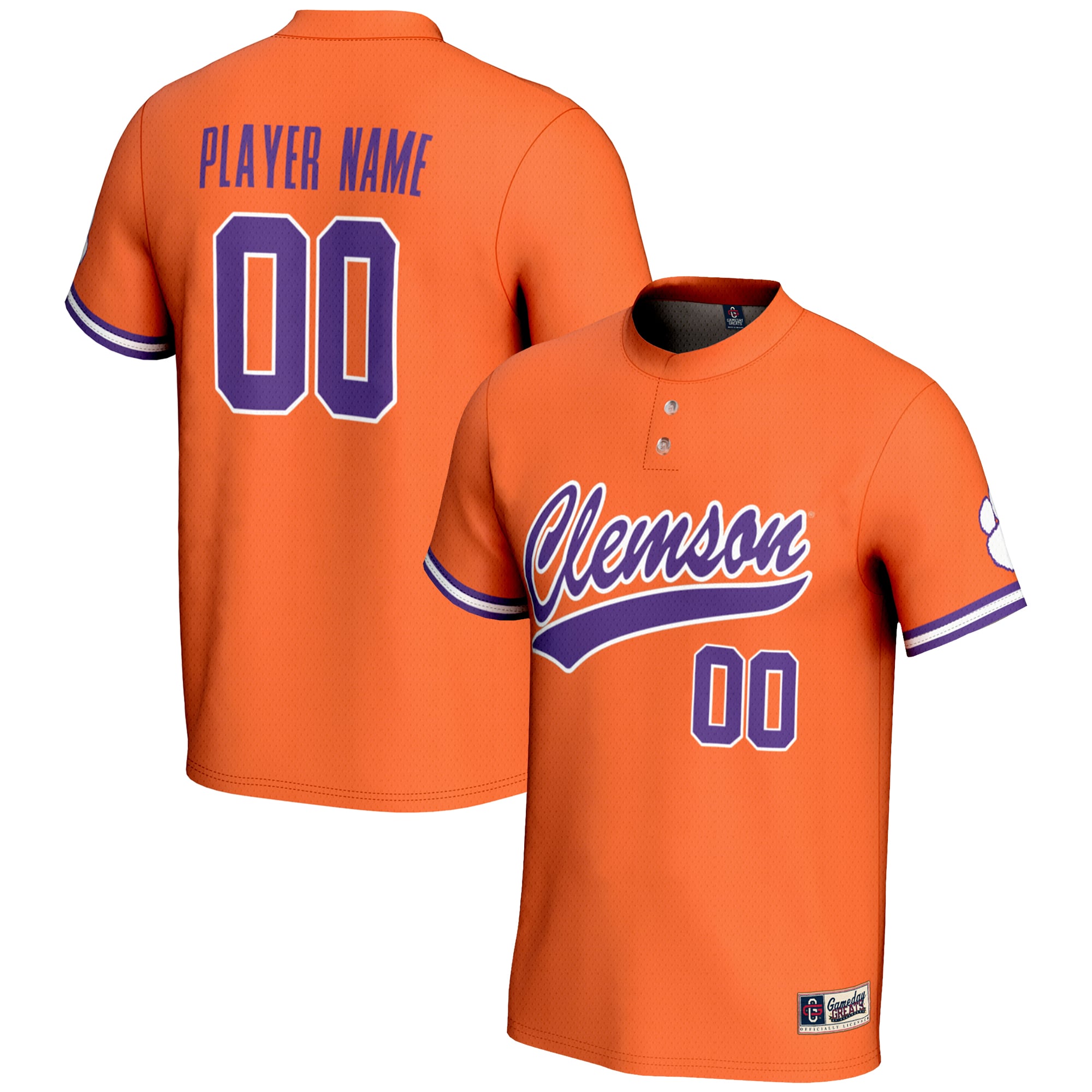 Clemson Tigers Youth Lightweight Softball Jersey Orange - front and back view