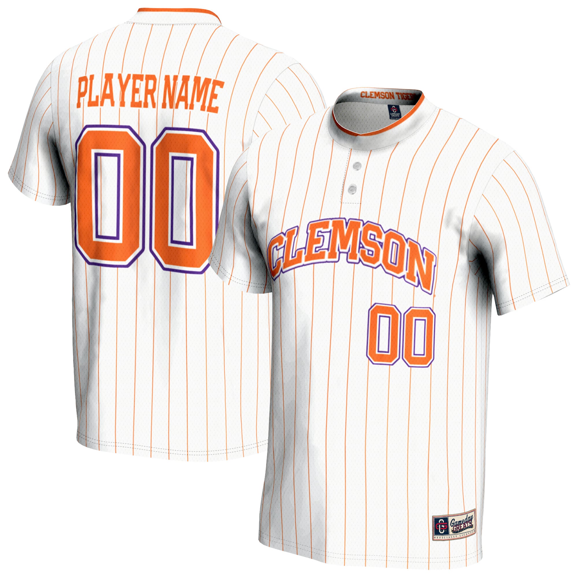 Clemson Tigers Youth Lightweight Softball Jersey White - front and back view