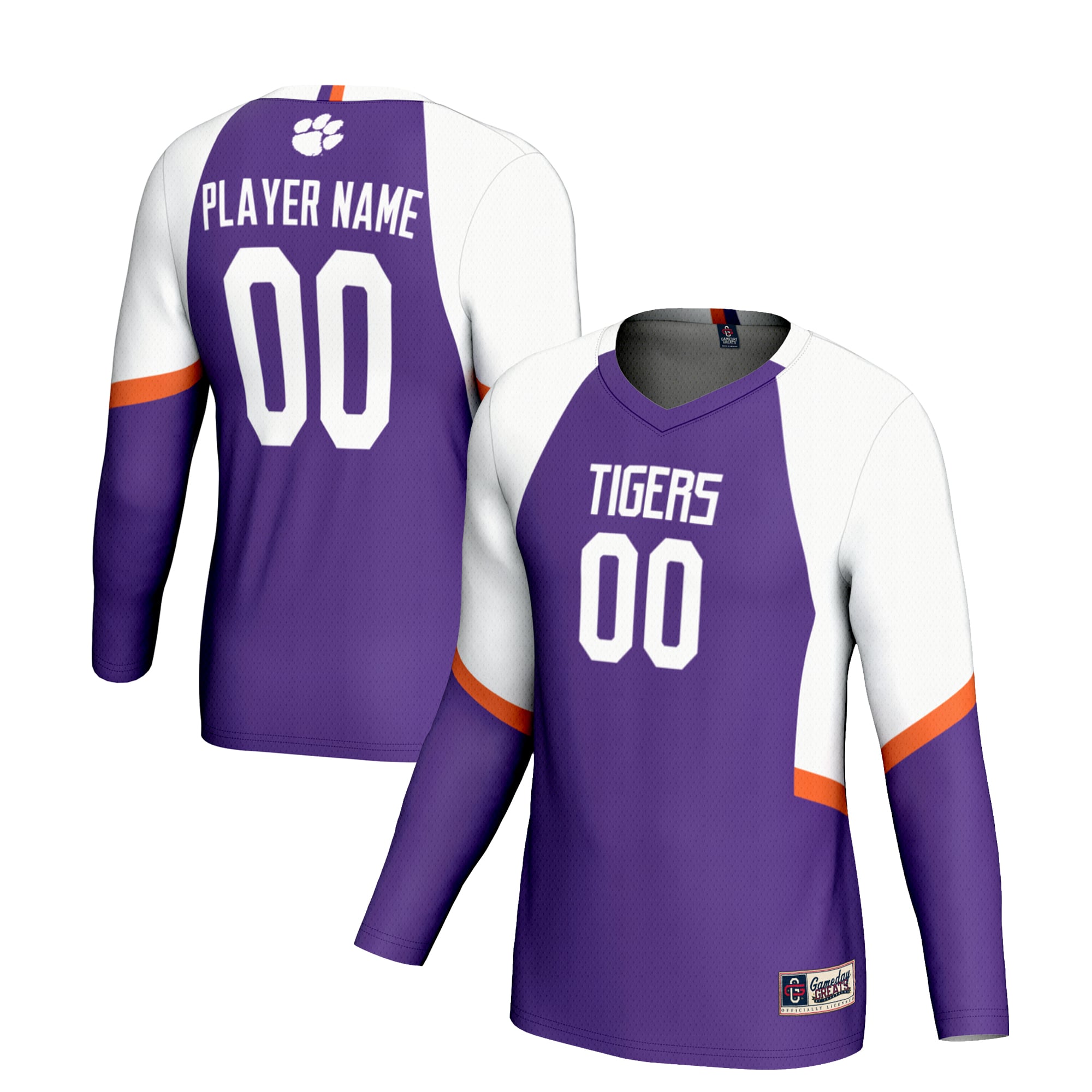 Clemson Tigers Youth Lightweight Volleyball Jersey Purple - front and back view