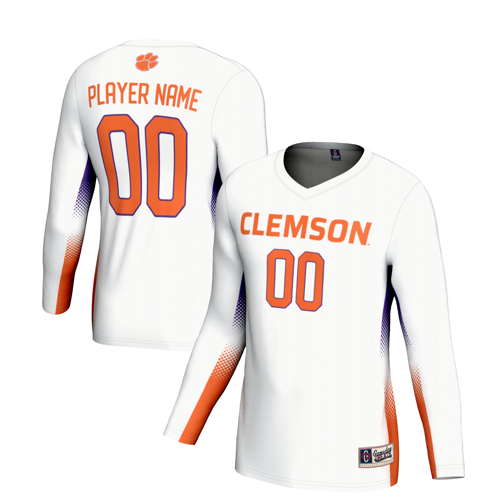 Clemson Tigers Youth Lightweight Volleyball Jersey White - front and back view