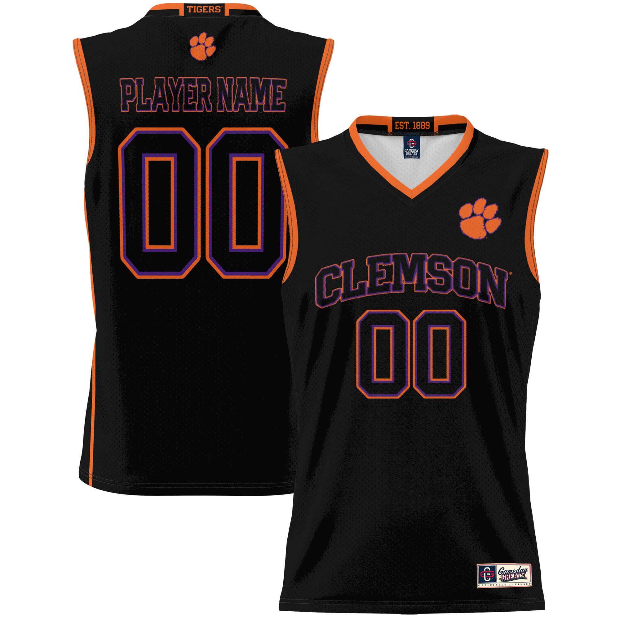 Clemson Tigers Youth Lightweight Women's Basketball Jersey Black - front and back view