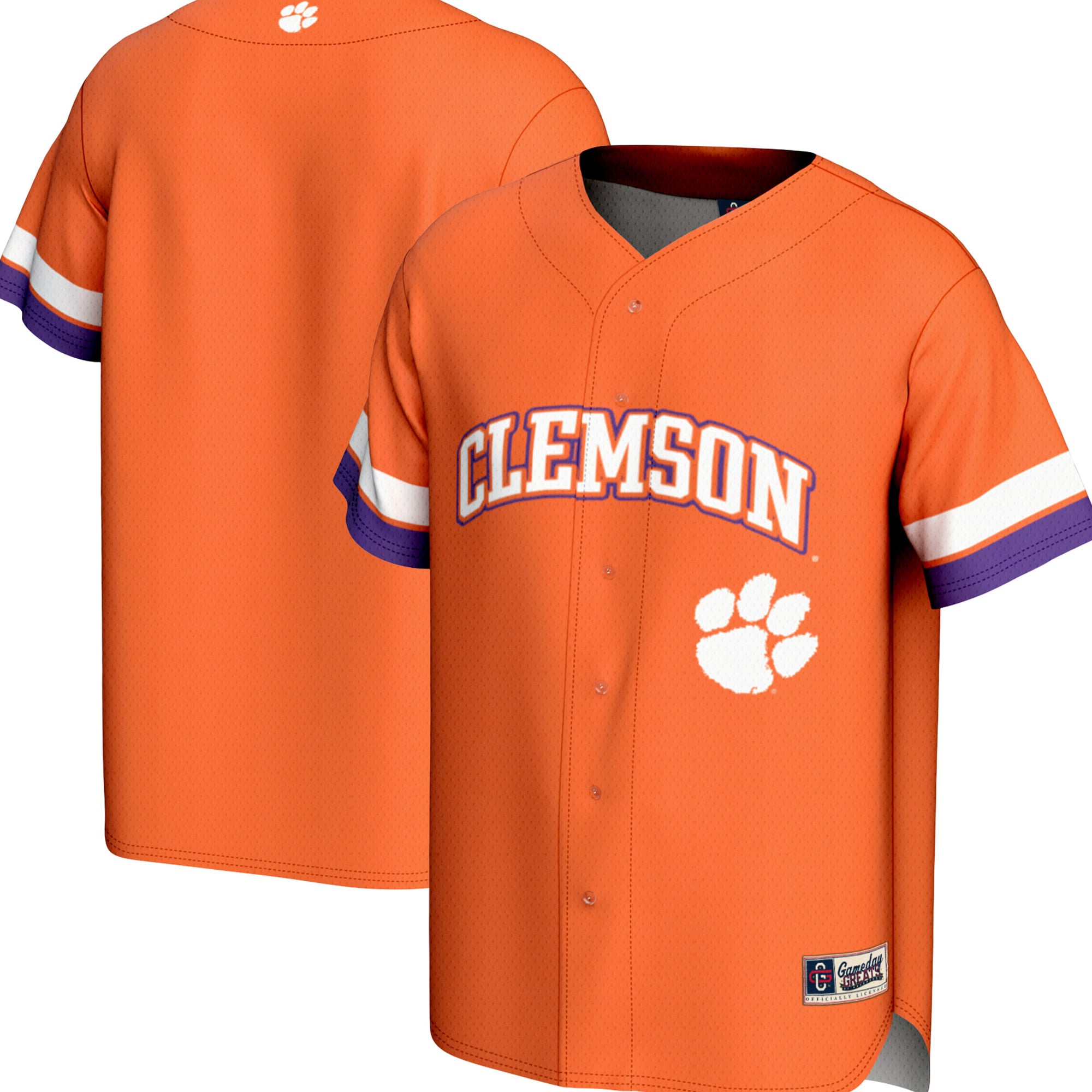 Clemson Tigers Youth Spirit Baseball Jersey Orange - front and back view