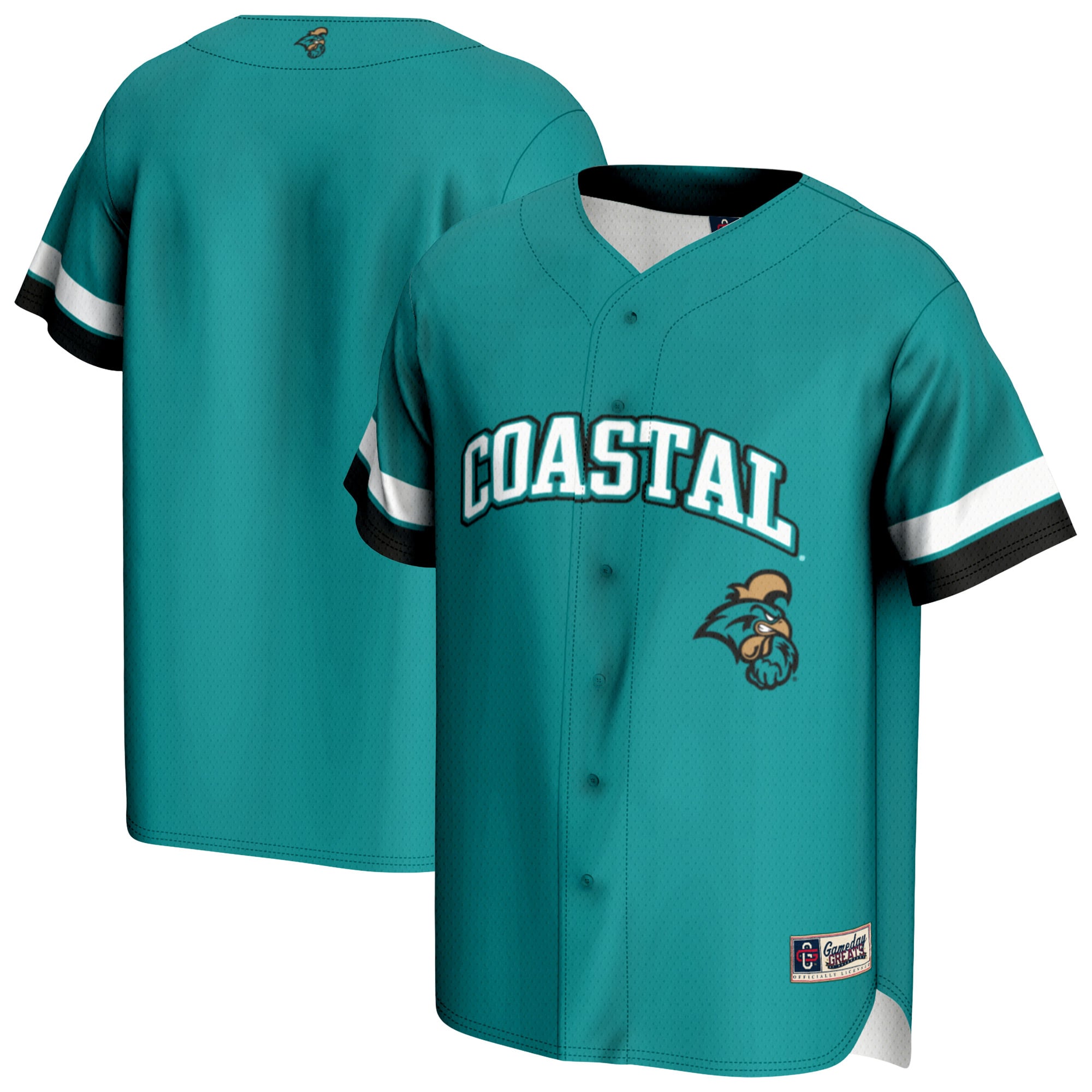 Coastal Carolina Chanticleers Youth Baseball Jersey Teal - front and back view