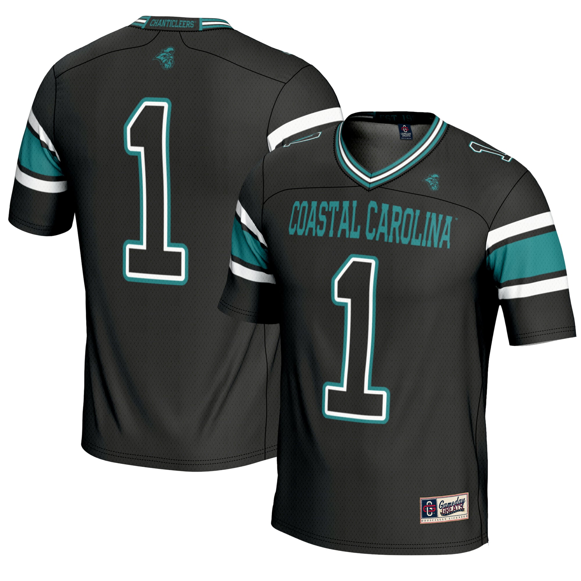 #1 Coastal Carolina Chanticleers Endzone Football Jersey Black - front and back view